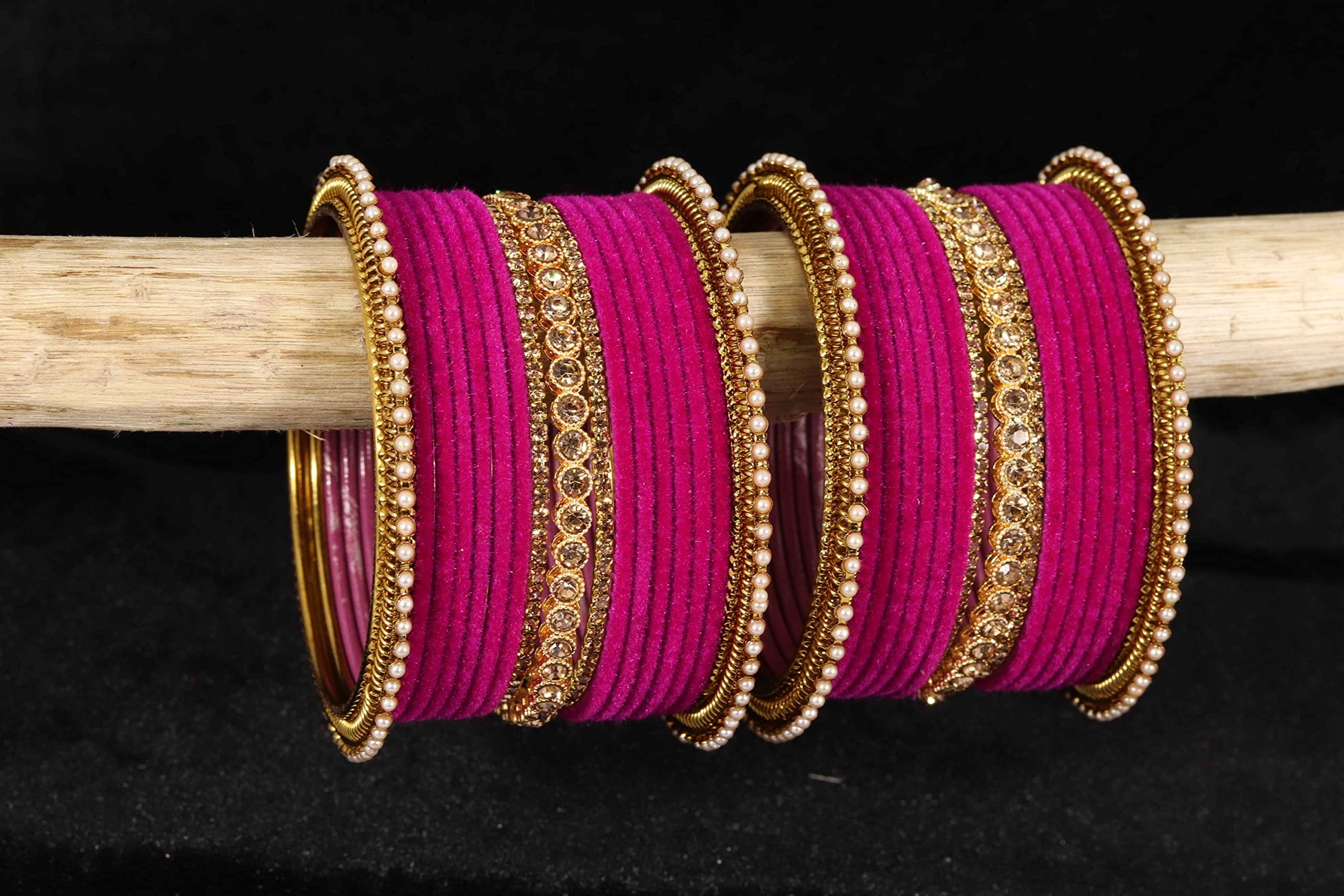 T4 Jewels Metal Velvet Bangles Studded Zircon Diamond Stone & Pearls | Stylish Women's Bangles | Metal bangles | Gold Plated Bangles T4 Jewels