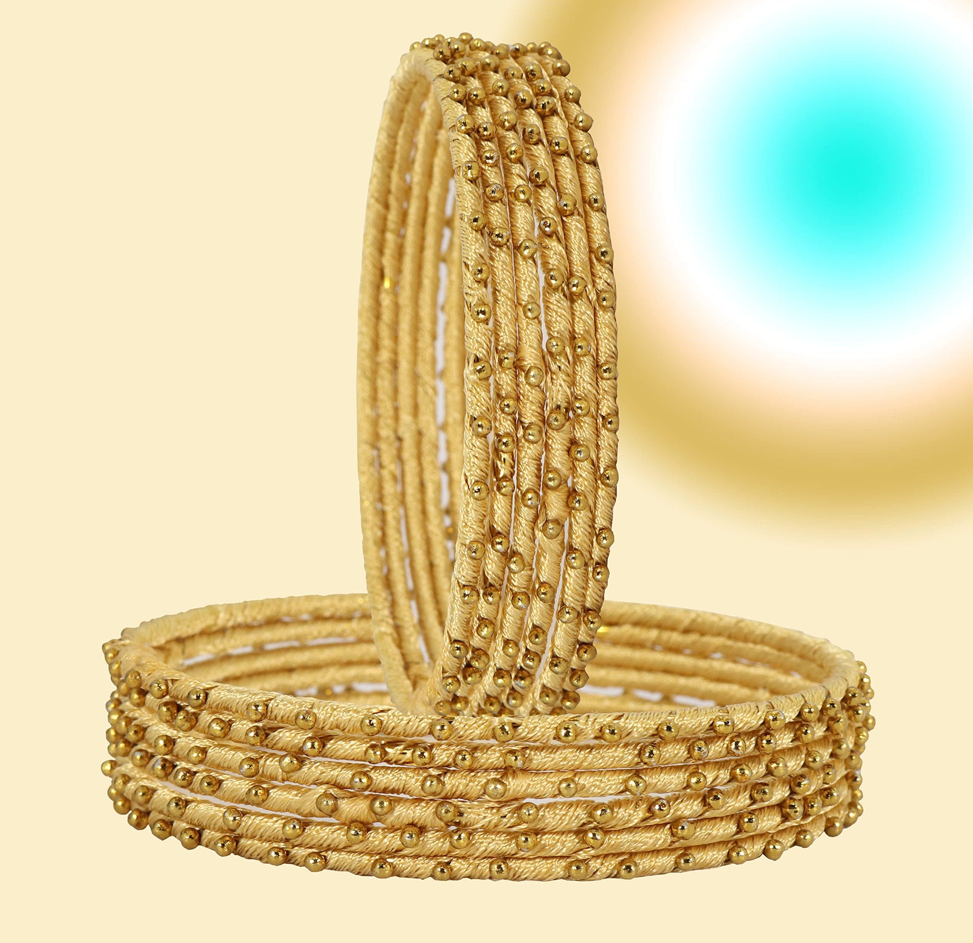 T4 Jewels Non-Precious Metal with Silk thread and Linked with Ball stone Glossy Finished Bangle Set For Women and Girls T4 Jewels