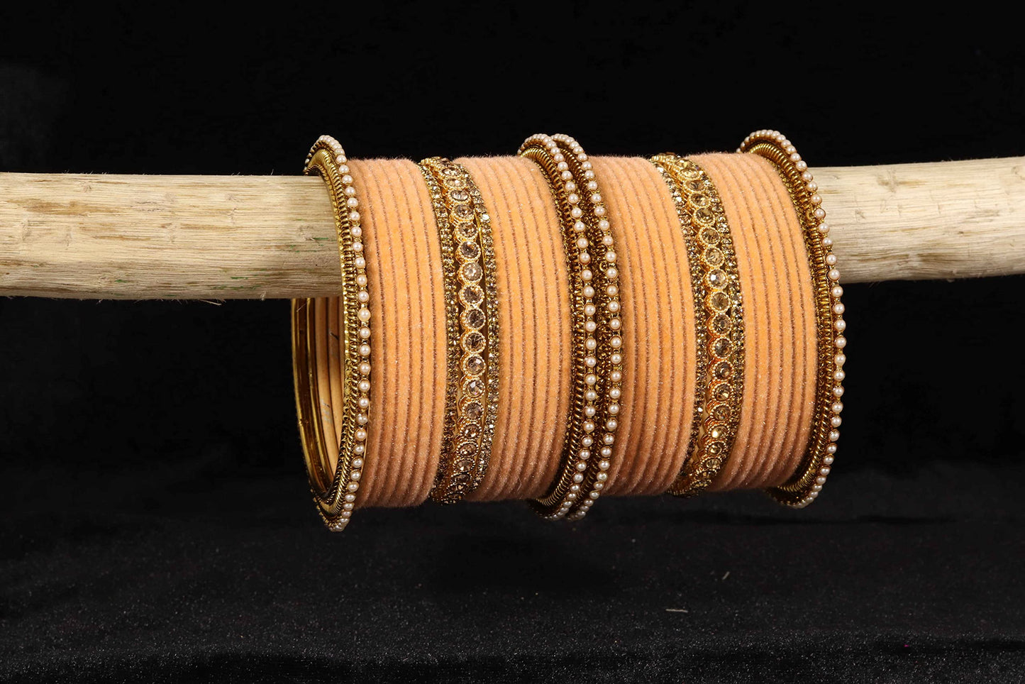 T4 Jewels Metal Velvet Bangles Studded Zircon Diamond Stone & Pearls | Stylish Women's Bangles | Metal bangles | Gold Plated Bangles T4 Jewels