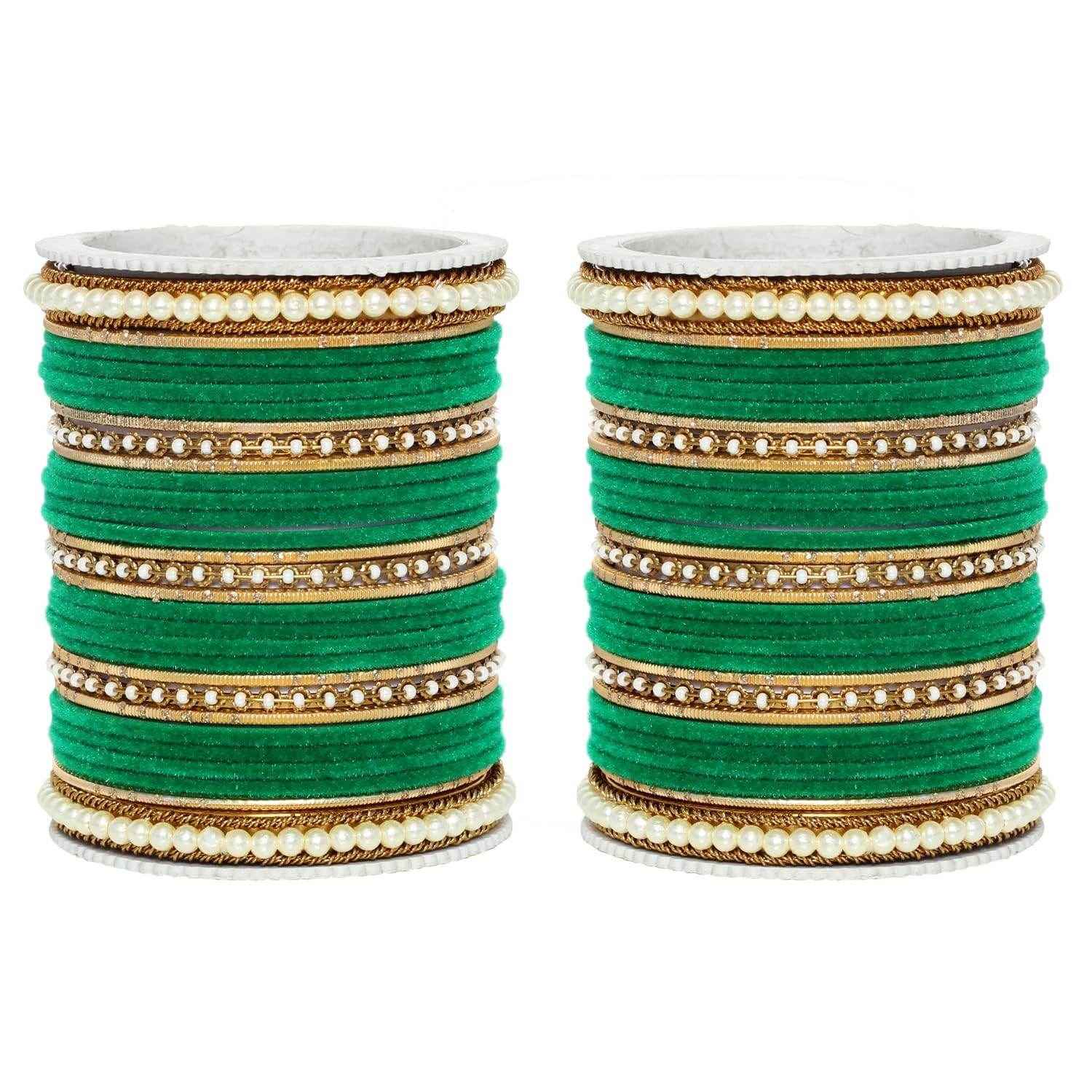 T4 Jewels Glossy Finish Beads Studded Latest Fashion Jewellery Stylish Bangles Set - 104NO Green 2.6 Inches All Bangle Sets T4 Jewels