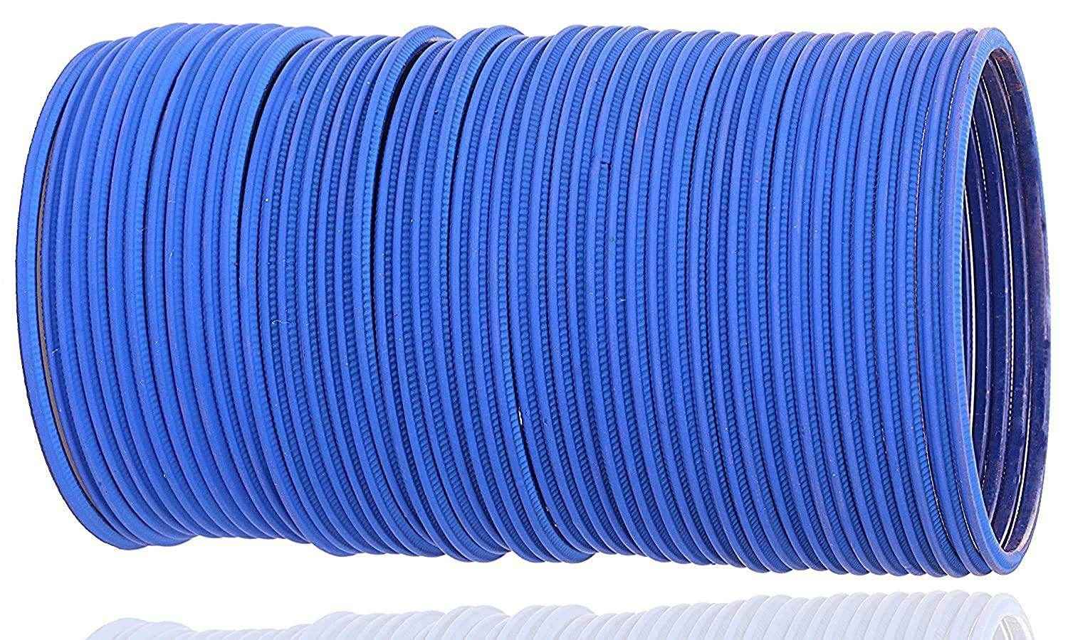 T4 Jewels Matte Desighn Neon Colour Branded Bangles Set For Women And Girls - (Pack Of 48 Bangles) - BD Indigo Blue Metal Bangles T4 Jewels