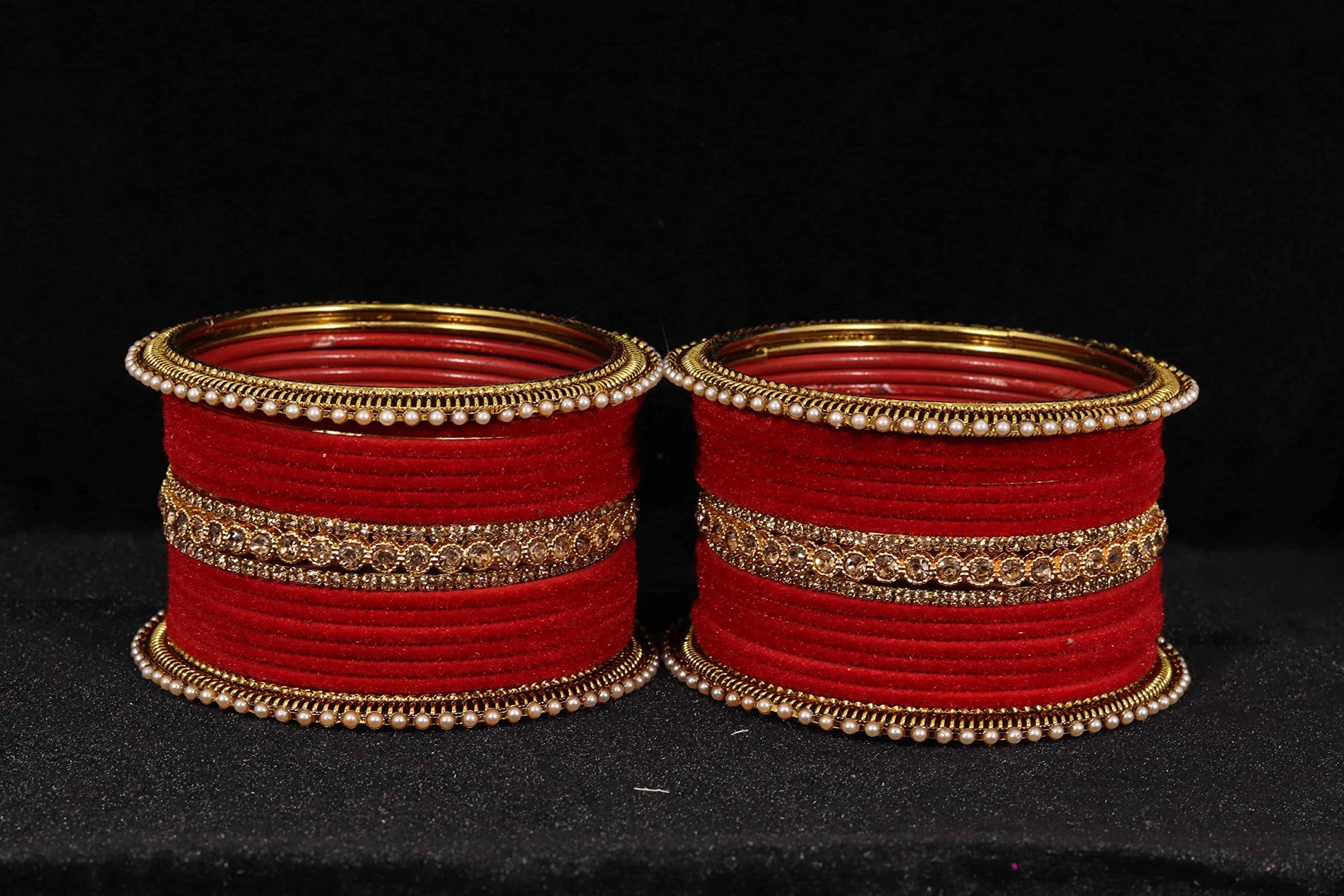 T4 Jewels Metal Velvet Bangles Studded Zircon Diamond Stone & Pearls | Stylish Women's Bangles | Metal bangles | Gold Plated Bangles T4 Jewels