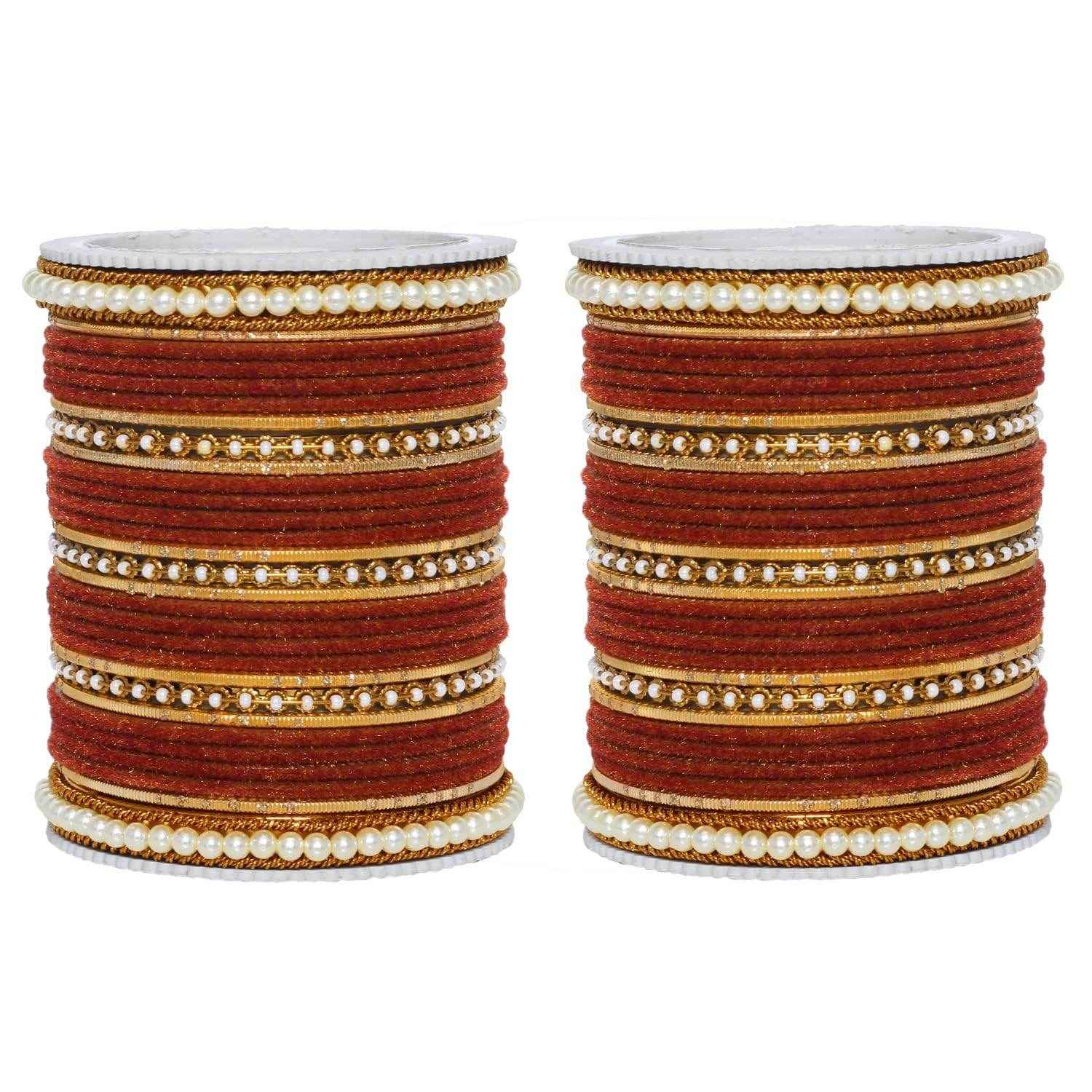 T4 Jewels Glossy Finish Beads Studded Latest Fashion Jewellery Stylish Bangles Set - 104NO Maroon 2.2 Inches All Bangle Sets T4 Jewels