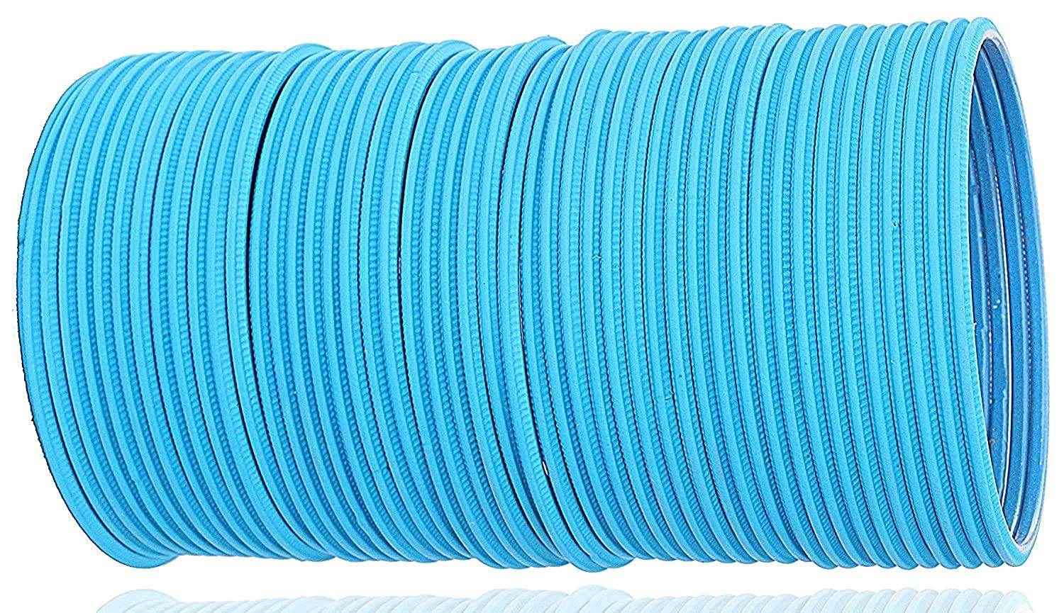 T4 Jewels Matte Desighn Neon Colour Branded Bangles Set For Women And Girls - (Pack Of 48 Bangles) - BD Sky Blue Metal Bangles T4 Jewels
