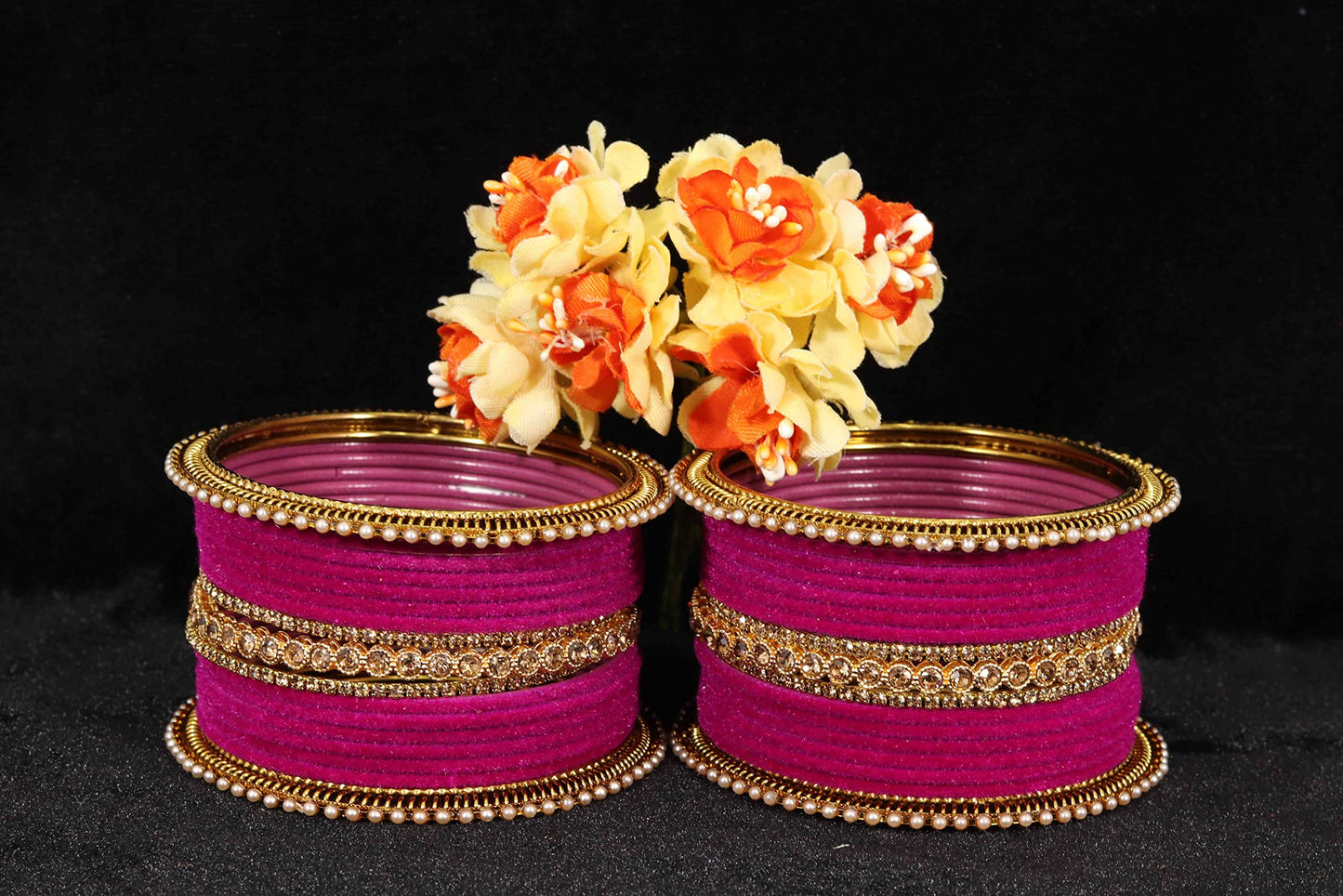 T4 Jewels Metal Velvet Bangles Studded Zircon Diamond Stone & Pearls | Stylish Women's Bangles | Metal bangles | Gold Plated Bangles T4 Jewels