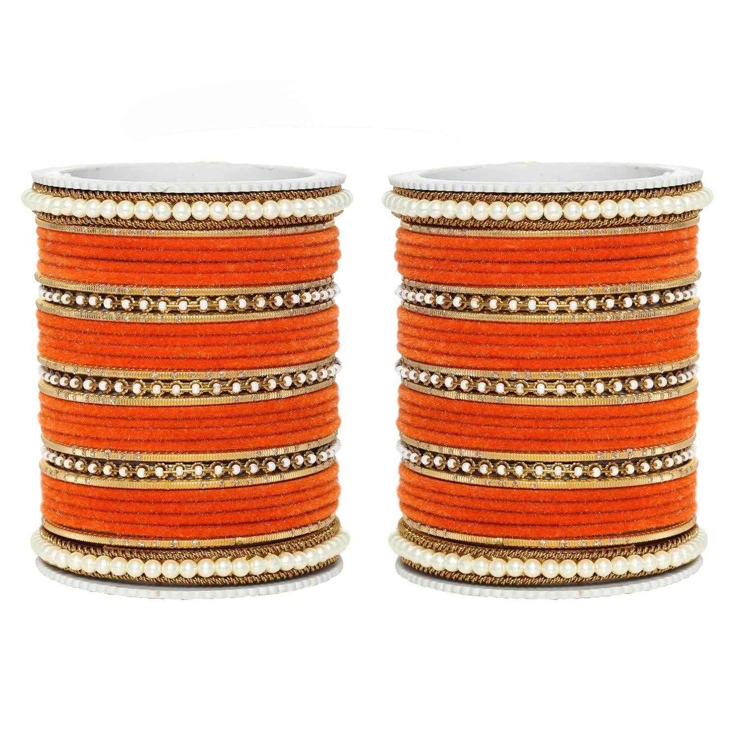T4 Jewels Glossy Finish Beads Studded Latest Fashion Jewellery Stylish Bangles Set - 104NO Orange All Bangle Sets T4 Jewels