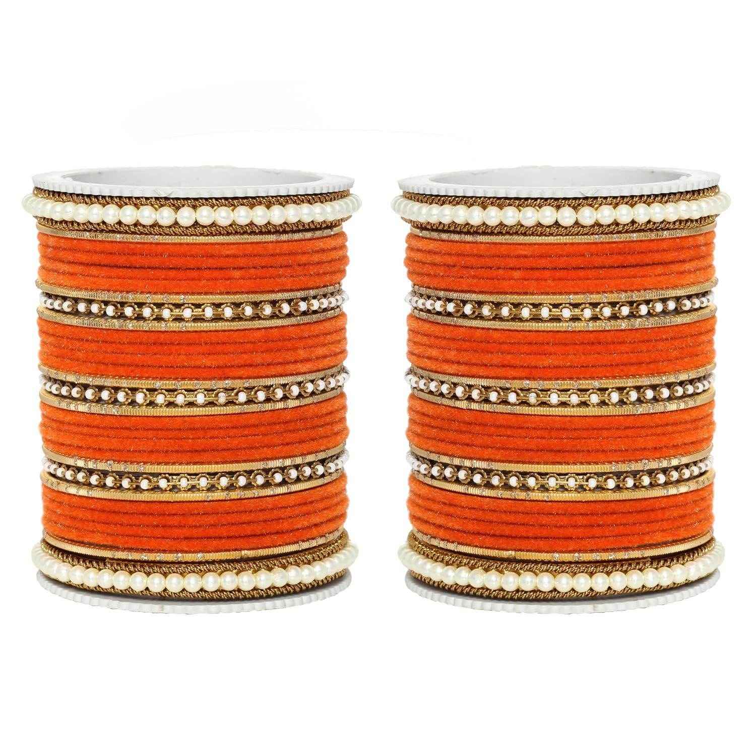 T4 Jewels Glossy Finish Beads Studded Latest Fashion Jewellery Stylish Bangles Set - 104NO Orange All Bangle Sets T4 Jewels