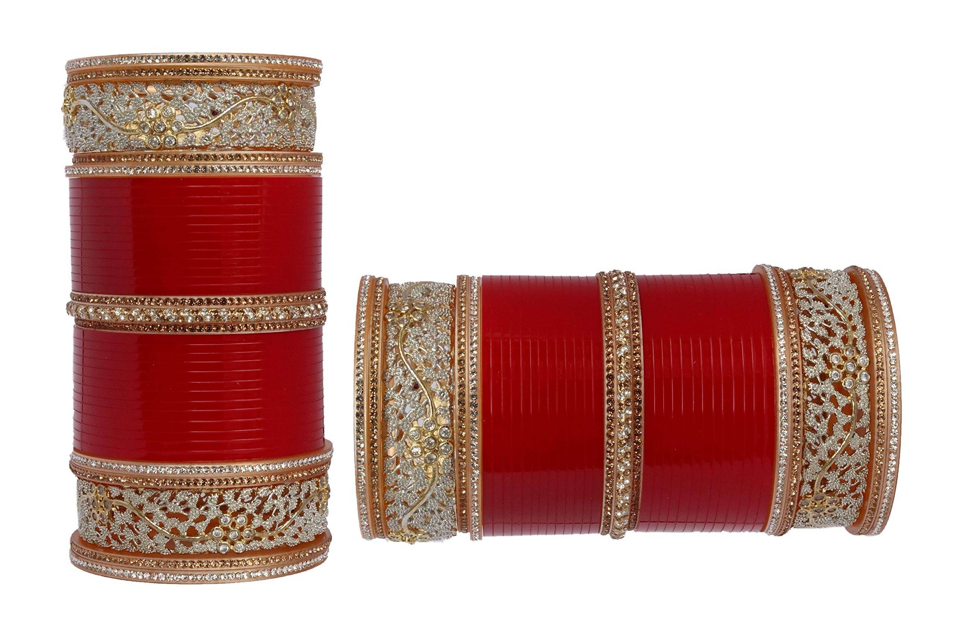 T4 Jewels RED GOLDEN BRIDAL CHUDA WITH AD DESIGNER KADAS GIVING AN ELEGANT LOOK T4 Jewels