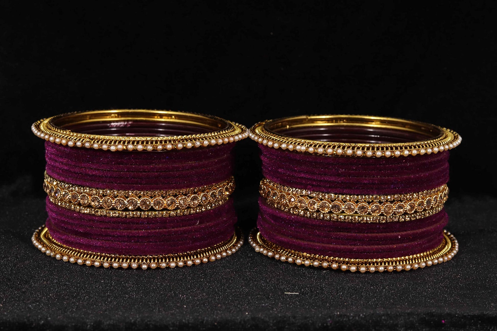 T4 Jewels Metal Velvet Bangles Studded Zircon Diamond Stone & Pearls | Stylish Women's Bangles | Metal bangles | Gold Plated Bangles T4 Jewels