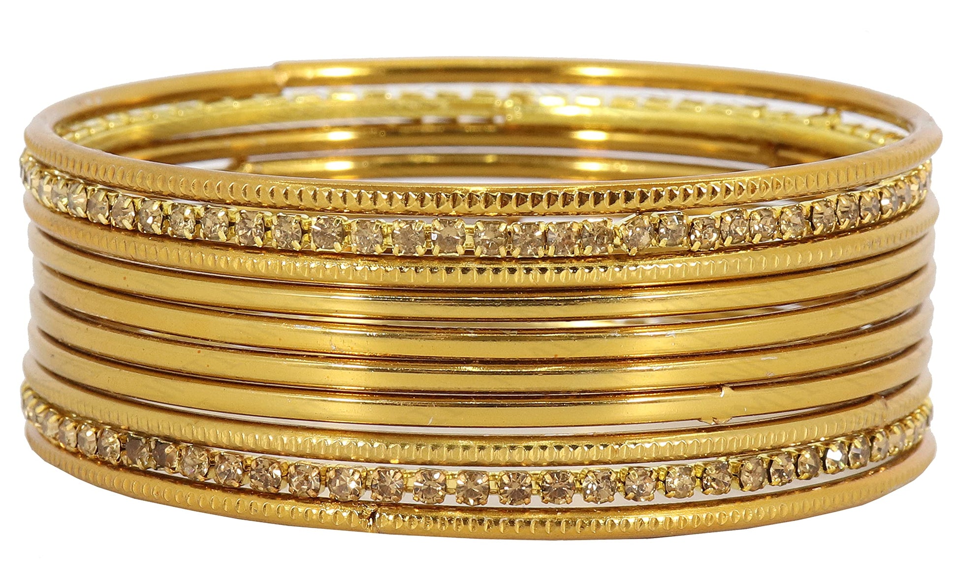 T4 Jewels Non-Precious Metal Base Metal with Zircon Gemstone Studded worked Plain and Cutting Pattern Glossy Finished Bangle Set T4 Jewels