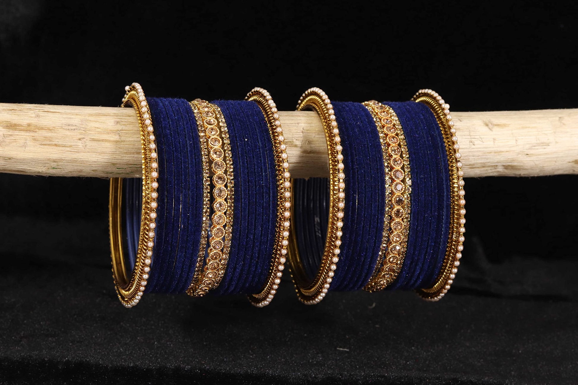 T4 Jewels Metal Velvet Bangles Studded Zircon Diamond Stone & Pearls | Stylish Women's Bangles | Metal bangles | Gold Plated Bangles T4 Jewels