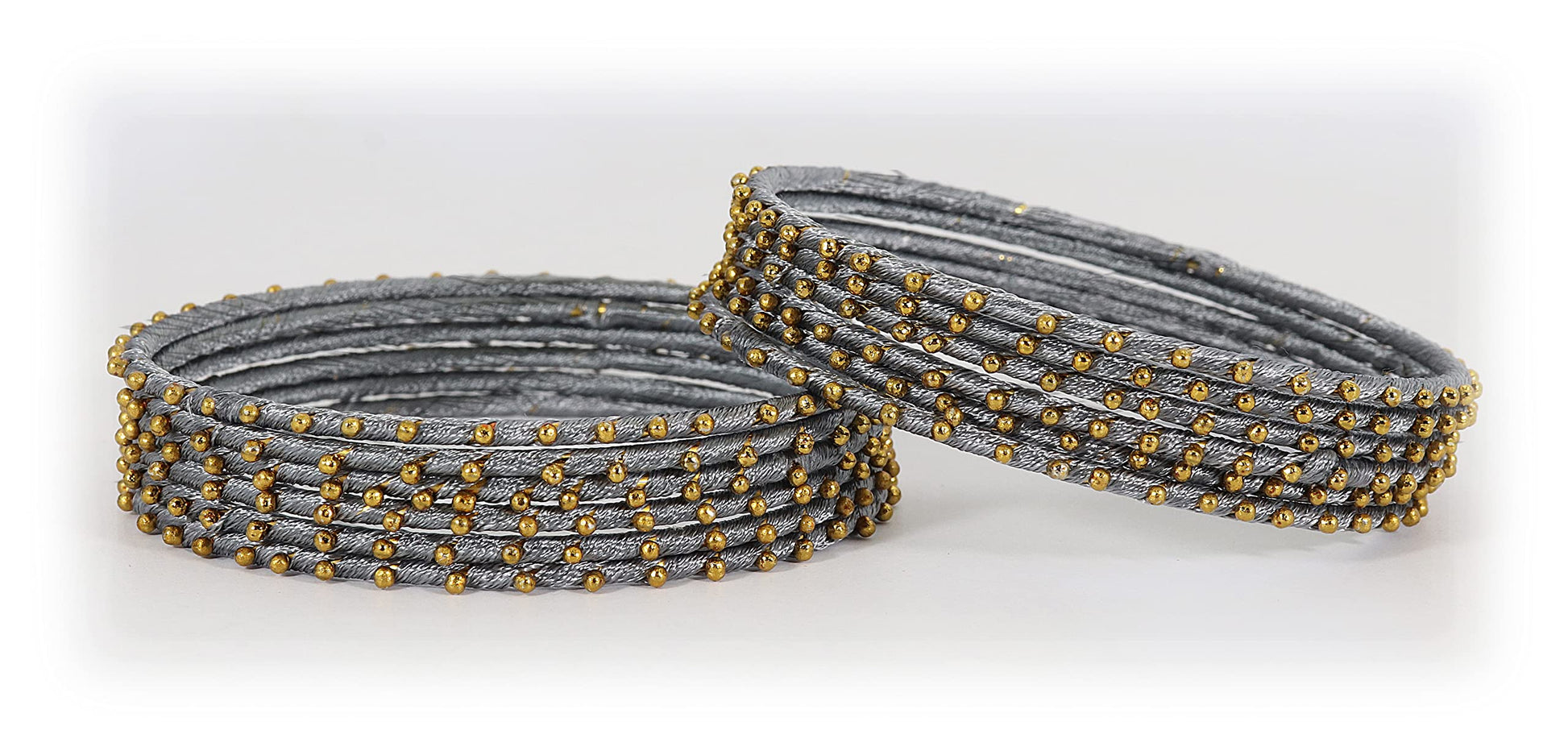 T4 Jewels Non-Precious Metal with Silk thread and Linked with Ball stone Glossy Finished Bangle Set For Women and Girls T4 Jewels