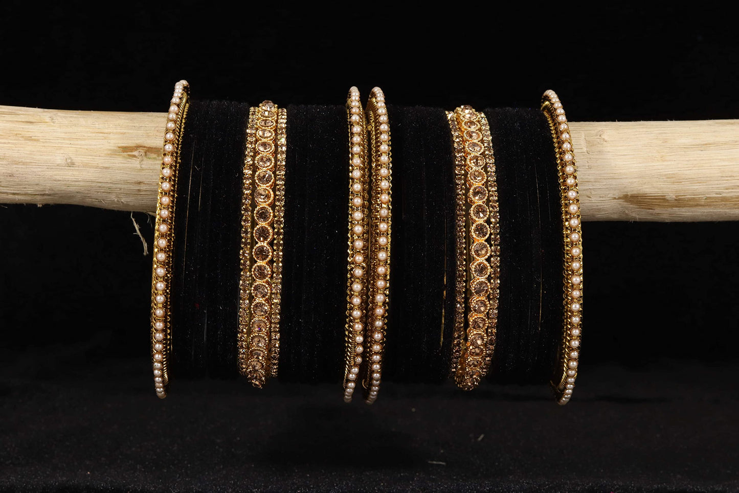 T4 Jewels Metal Velvet Bangles Studded Zircon Diamond Stone & Pearls | Stylish Women's Bangles | Metal bangles | Gold Plated Bangles T4 Jewels
