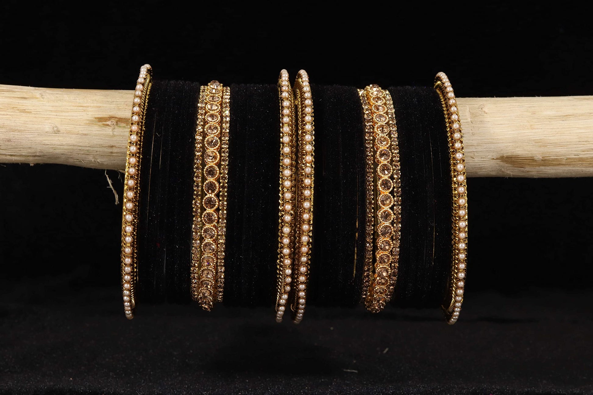 T4 Jewels Metal Velvet Bangles Studded Zircon Diamond Stone & Pearls | Stylish Women's Bangles | Metal bangles | Gold Plated Bangles T4 Jewels