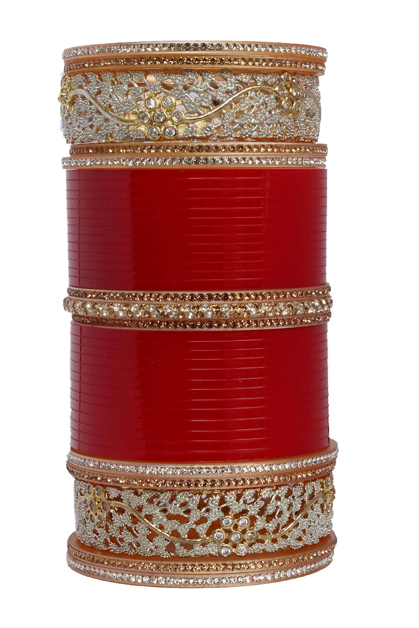 T4 Jewels RED GOLDEN BRIDAL CHUDA WITH AD DESIGNER KADAS GIVING AN ELEGANT LOOK T4 Jewels