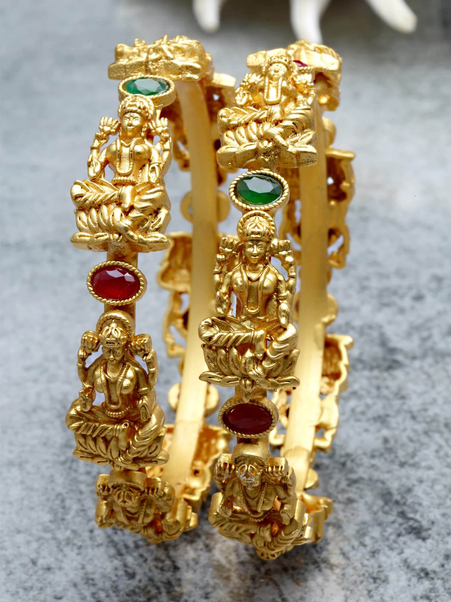 T4 Jewels Antique Gold Plated Set of 2 Mata Laxmi Rajwadi Temple Bangles for Women T4 Jewels