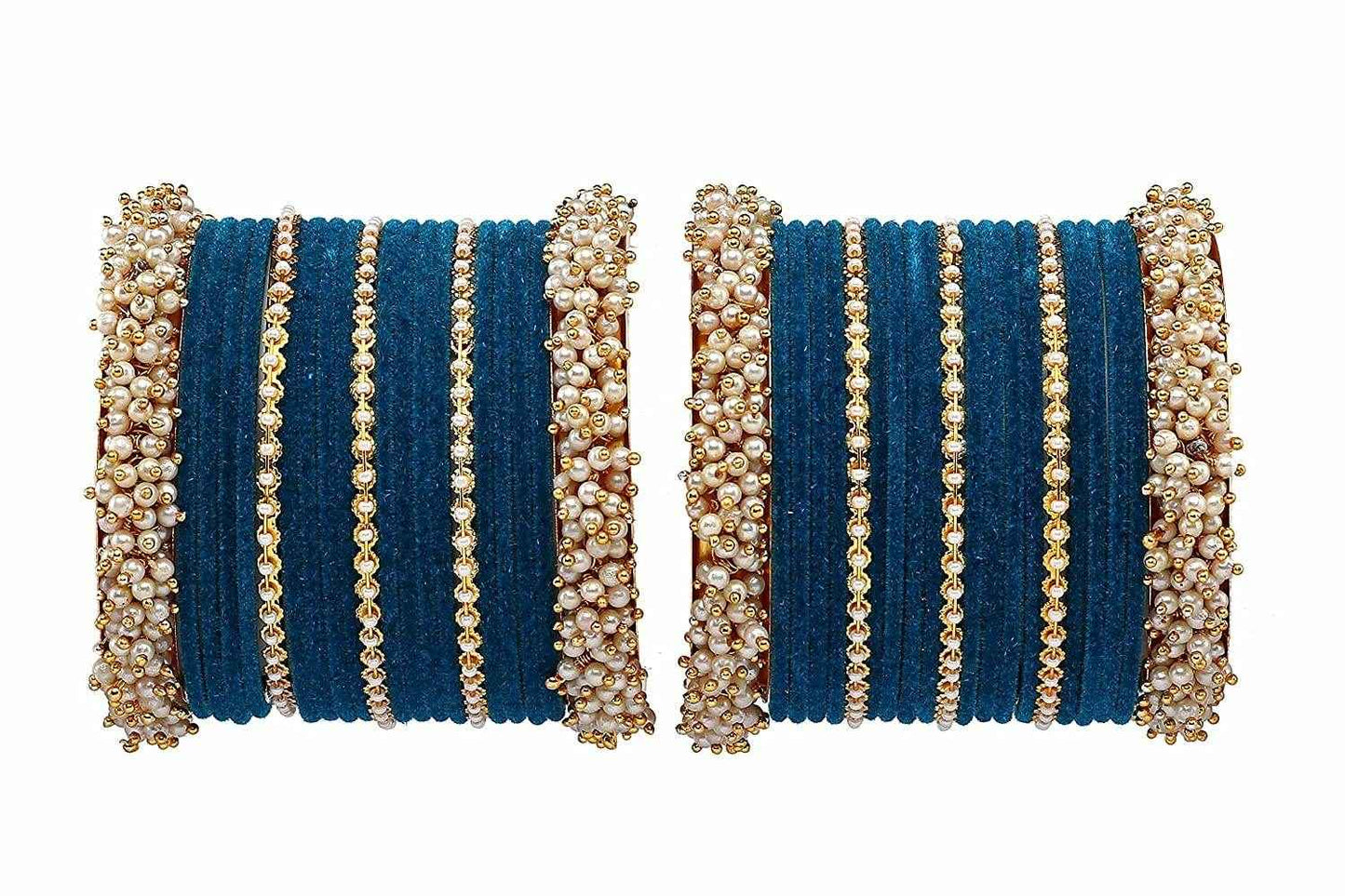 T4 Jewels Stylish Latest Collection Fashion Jewellery Pearl And Stone Glossy Finished Metal Bangles Set - 70NO Peacock Green All Bangle Sets T4 Jewels