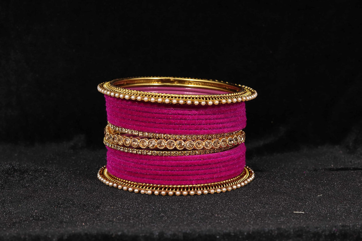 T4 Jewels Metal Velvet Bangles Studded Zircon Diamond Stone & Pearls | Stylish Women's Bangles | Metal bangles | Gold Plated Bangles T4 Jewels