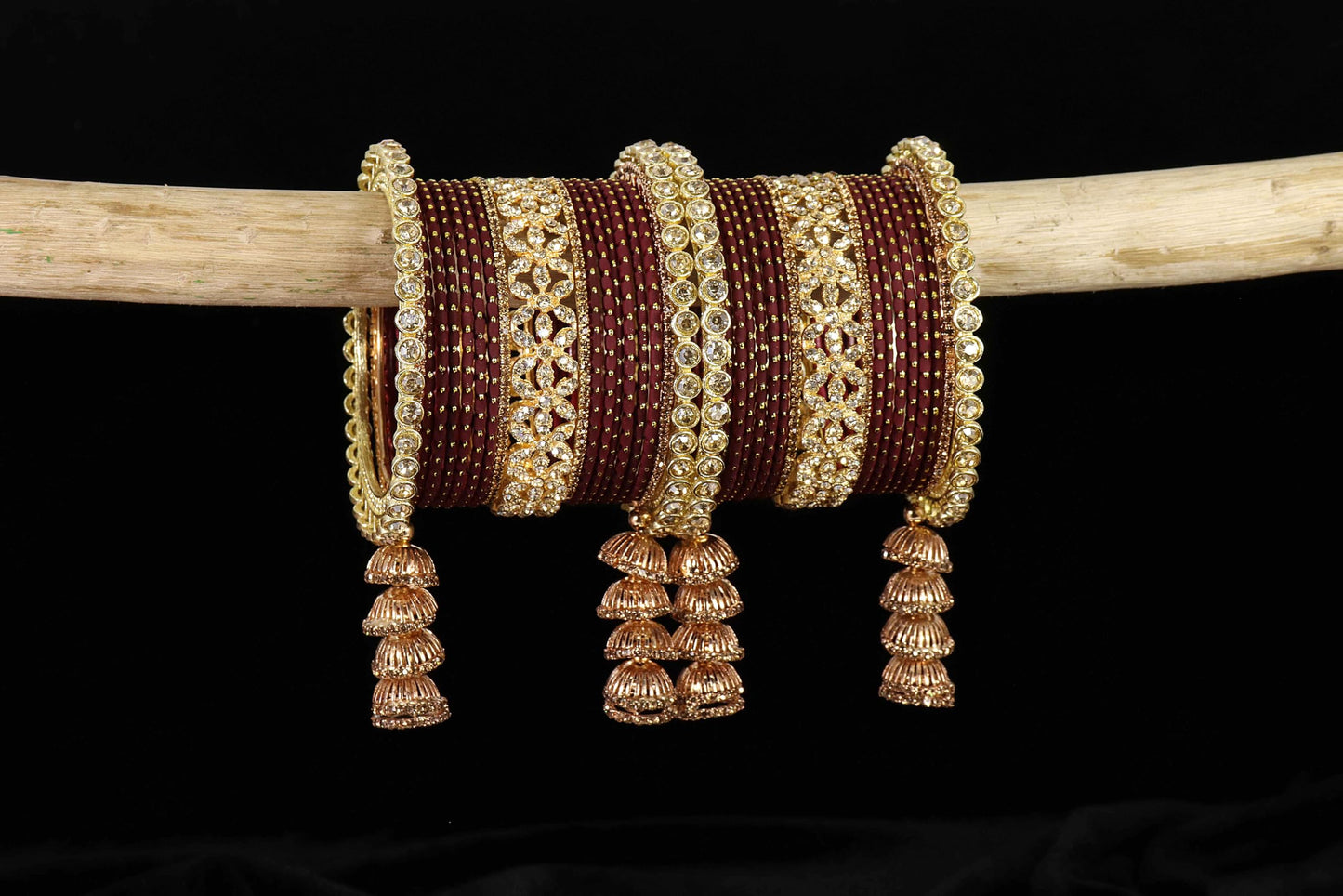 T4 Jewels Metal Bangles Latkan Chuda Set with American Diamond, Zircon Stone & Polka Dots | Dulhan Chuda Set Wedding | Punjabi Chuda | Chooda Bangles- Set of 38 T4 Jewels