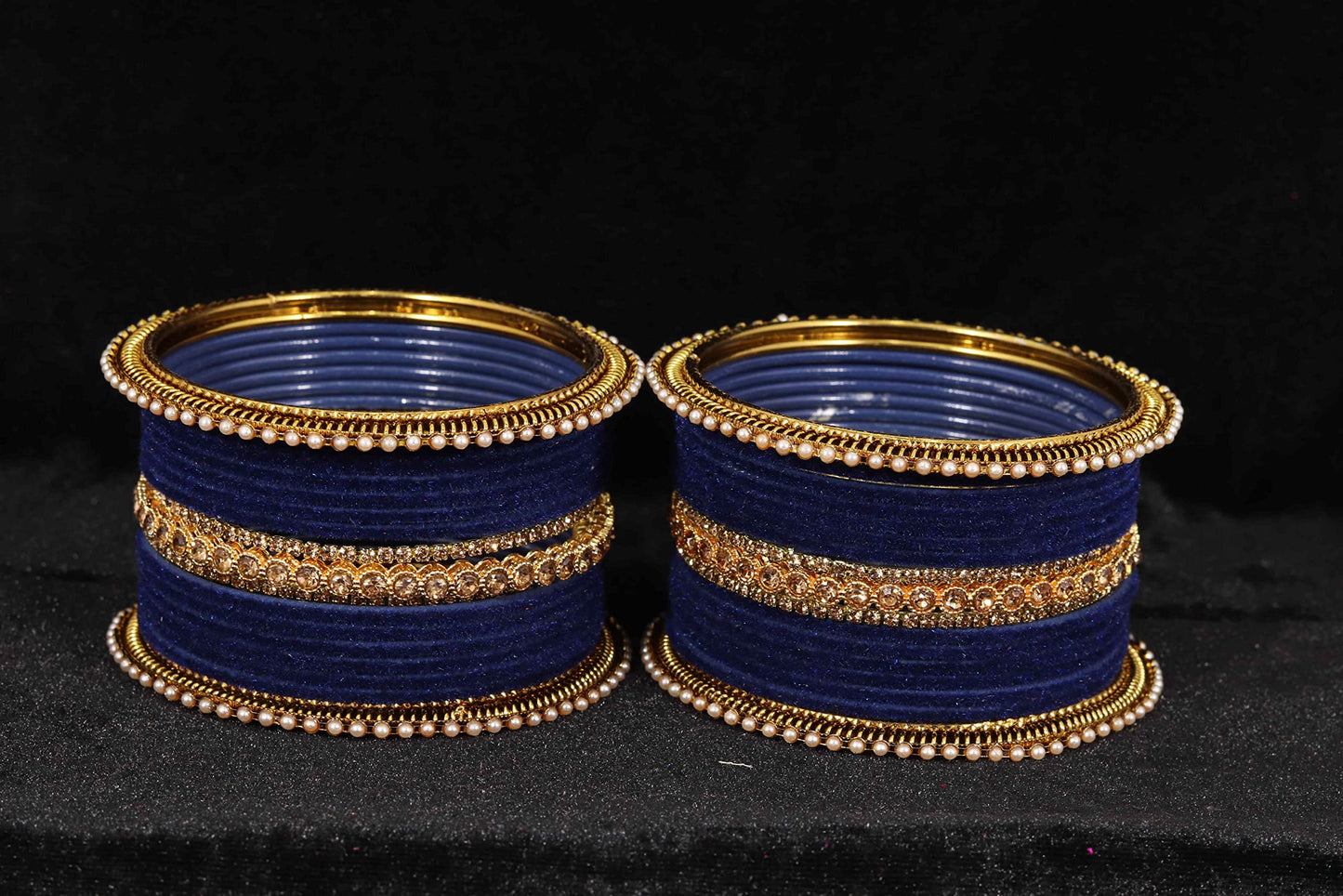 T4 Jewels Metal Velvet Bangles Studded Zircon Diamond Stone & Pearls | Stylish Women's Bangles | Metal bangles | Gold Plated Bangles T4 Jewels
