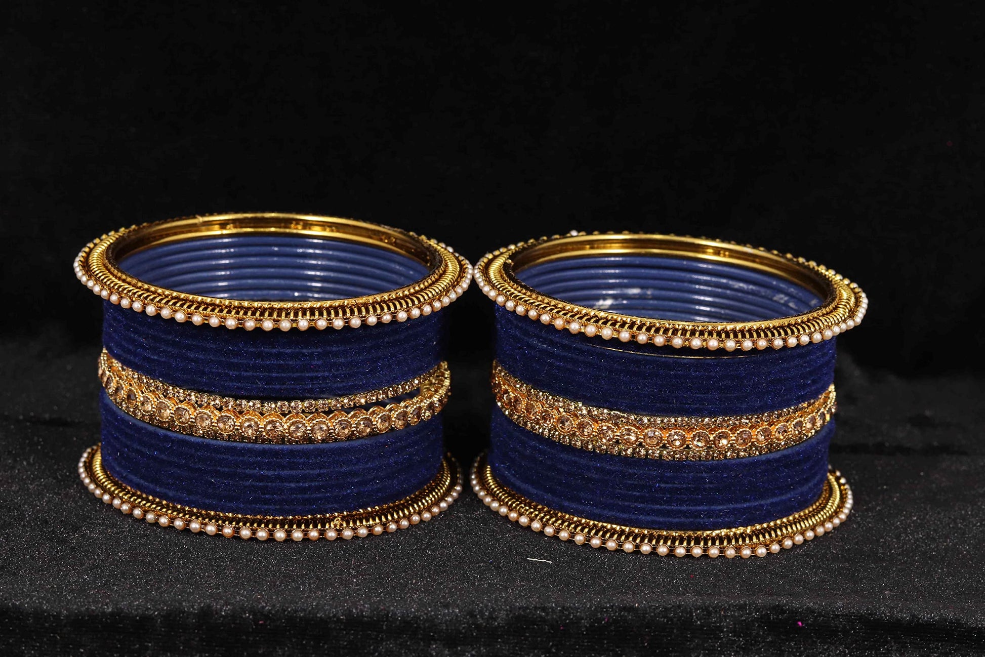 T4 Jewels Metal Velvet Bangles Studded Zircon Diamond Stone & Pearls | Stylish Women's Bangles | Metal bangles | Gold Plated Bangles T4 Jewels