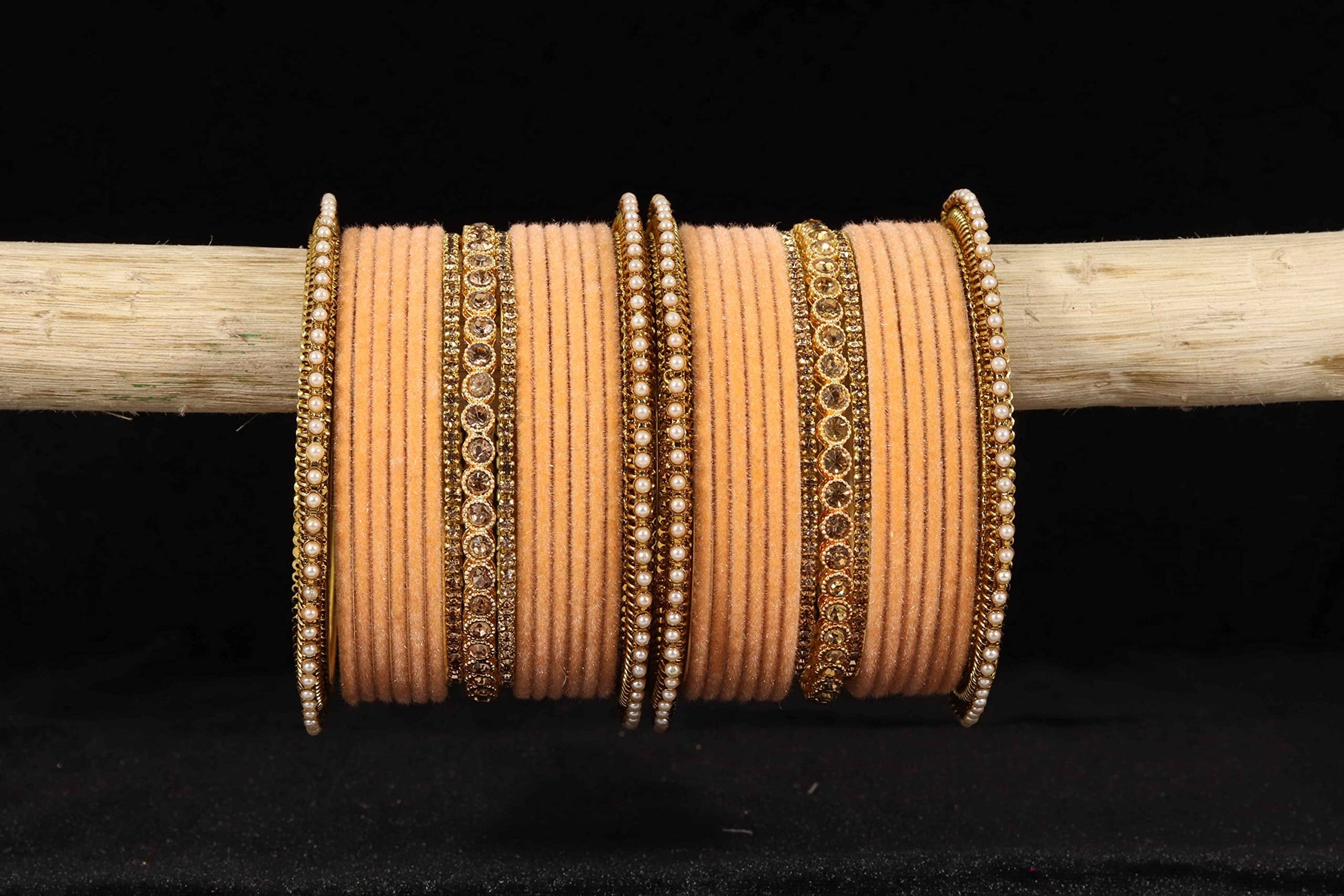 T4 Jewels Metal Velvet Bangles Studded Zircon Diamond Stone & Pearls | Stylish Women's Bangles | Metal bangles | Gold Plated Bangles T4 Jewels