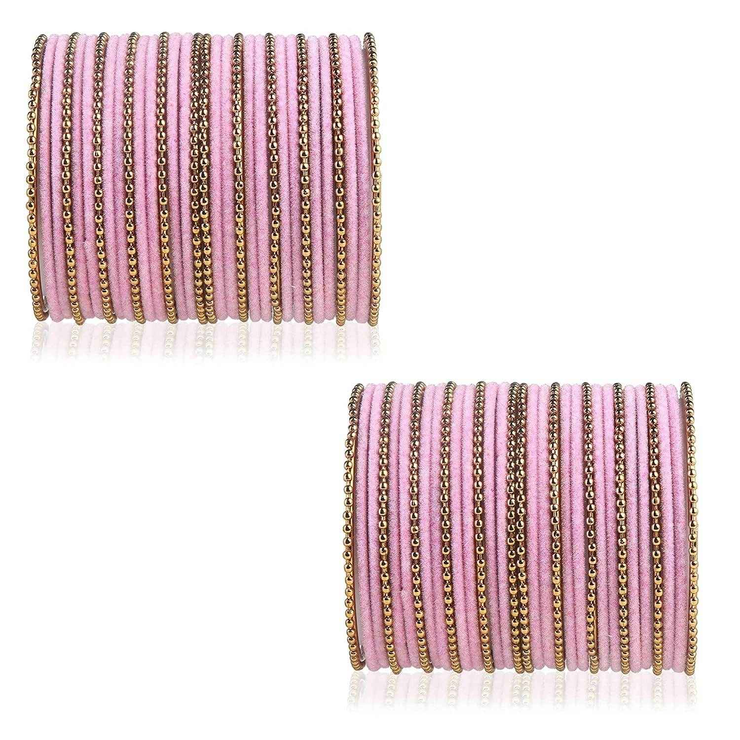 T4 Jewels Beautiful & Elegant Beads Studded Colourful Metal Bangles Set Fashion Jewellery - 110NO. Pink 2.8 Inches All Bangle Sets T4 Jewels