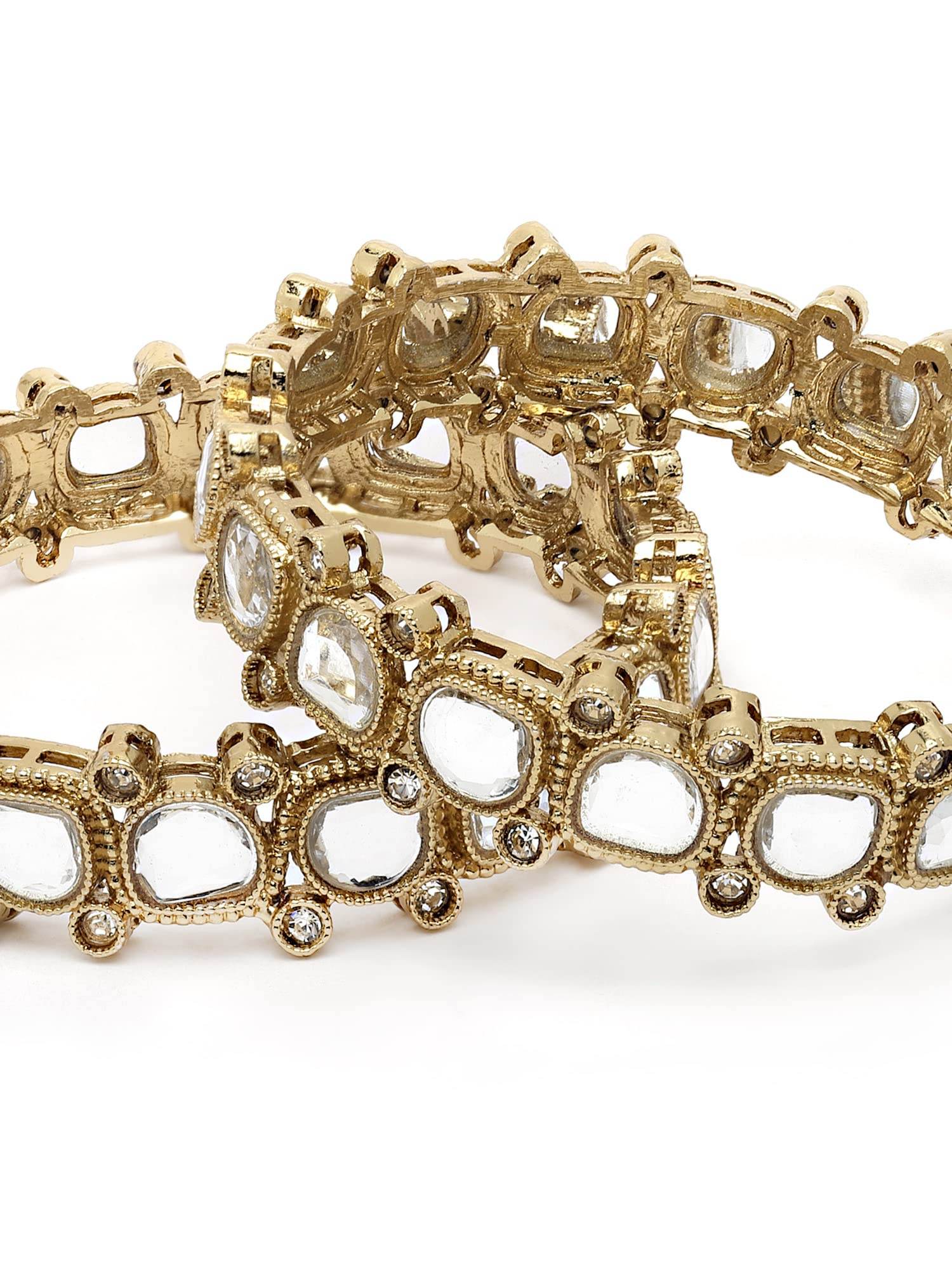 T4 Jewels Set of 2 Antique Gold Plated Mirror Work Kundan Bangles for Women T4 Jewels