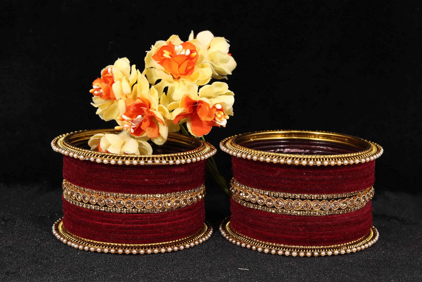 T4 Jewels Metal Velvet Bangles Studded Zircon Diamond Stone & Pearls | Stylish Women's Bangles | Metal bangles | Gold Plated Bangles T4 Jewels
