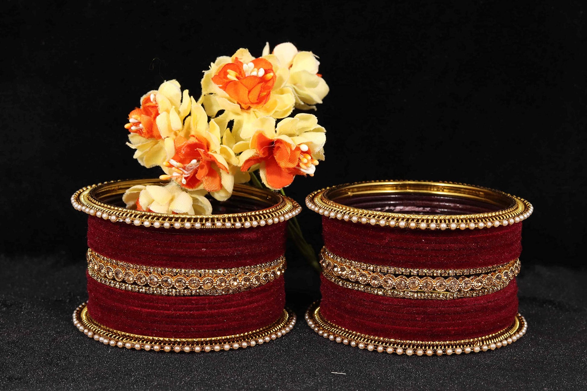 T4 Jewels Metal Velvet Bangles Studded Zircon Diamond Stone & Pearls | Stylish Women's Bangles | Metal bangles | Gold Plated Bangles T4 Jewels