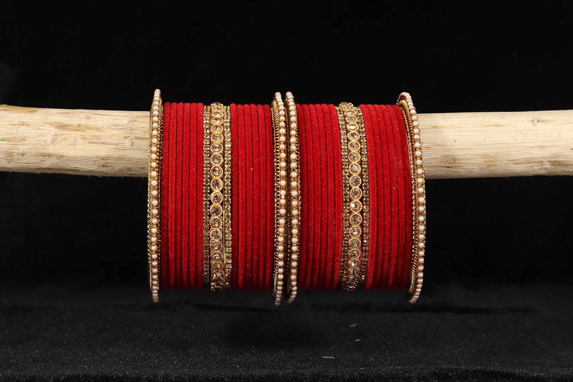 T4 Jewels Metal Velvet Bangles Studded Zircon Diamond Stone & Pearls | Stylish Women's Bangles | Metal bangles | Gold Plated Bangles T4 Jewels