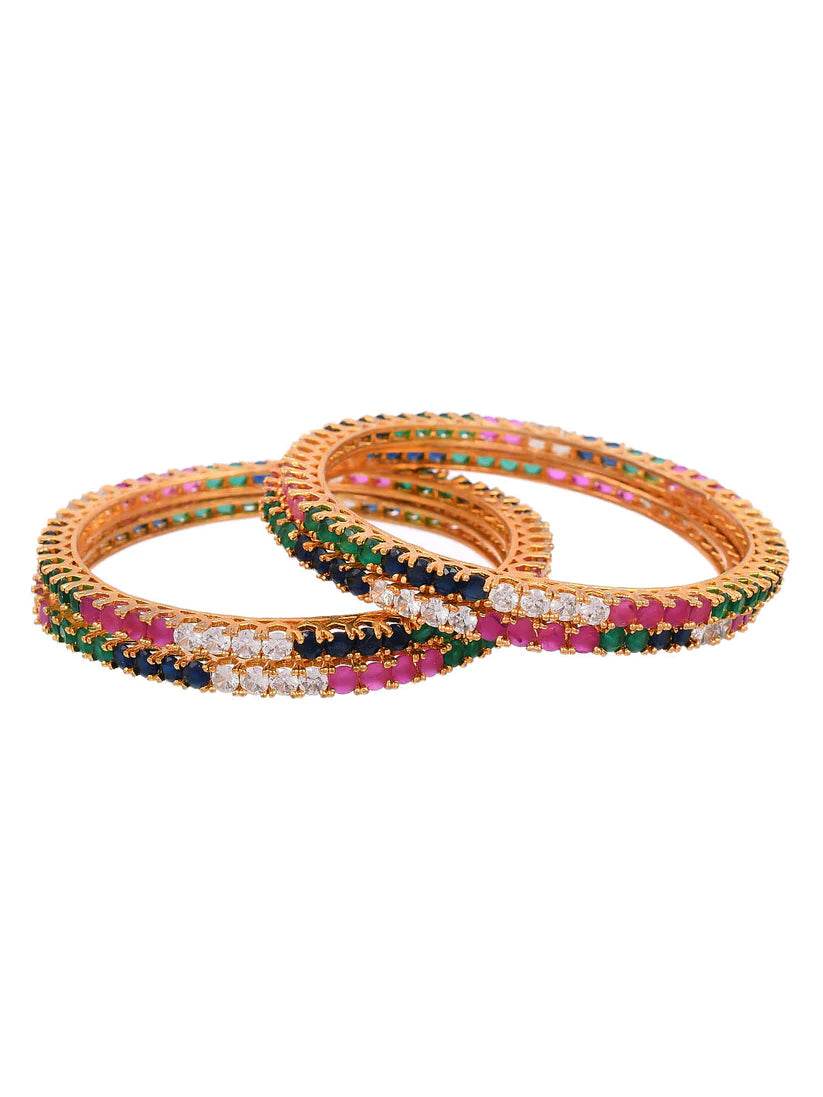 Emerald Sapphire Ruby Diamond Designer Set of 4 Gold Bangles (AD-008) AD Bangles T4 Jewels