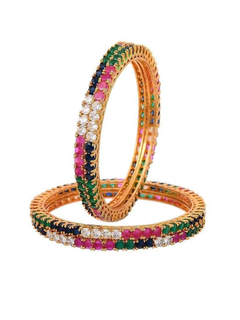Emerald Sapphire Ruby Diamond Designer Set of 4 Gold Bangles (AD-008) AD Bangles T4 Jewels
