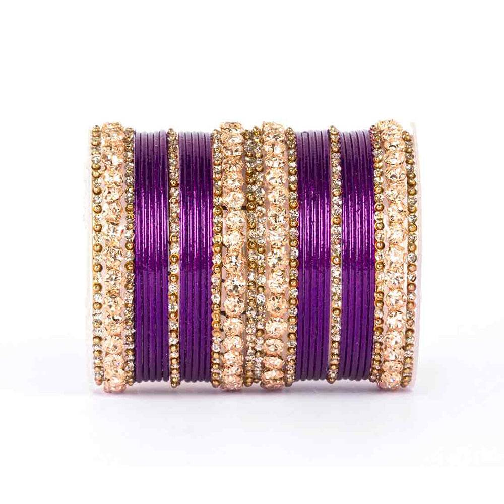 Beautiful Shimmering Brass Bangle Set Purple All Bangle Sets T4 Jewels