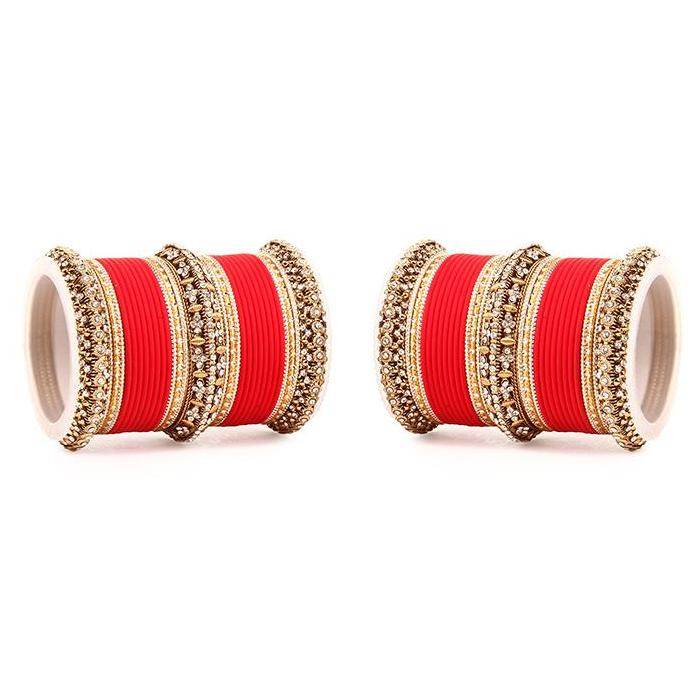 Set of 2 Bridal Matte Textured Bangle Set Red All Bangle Sets T4 Jewels