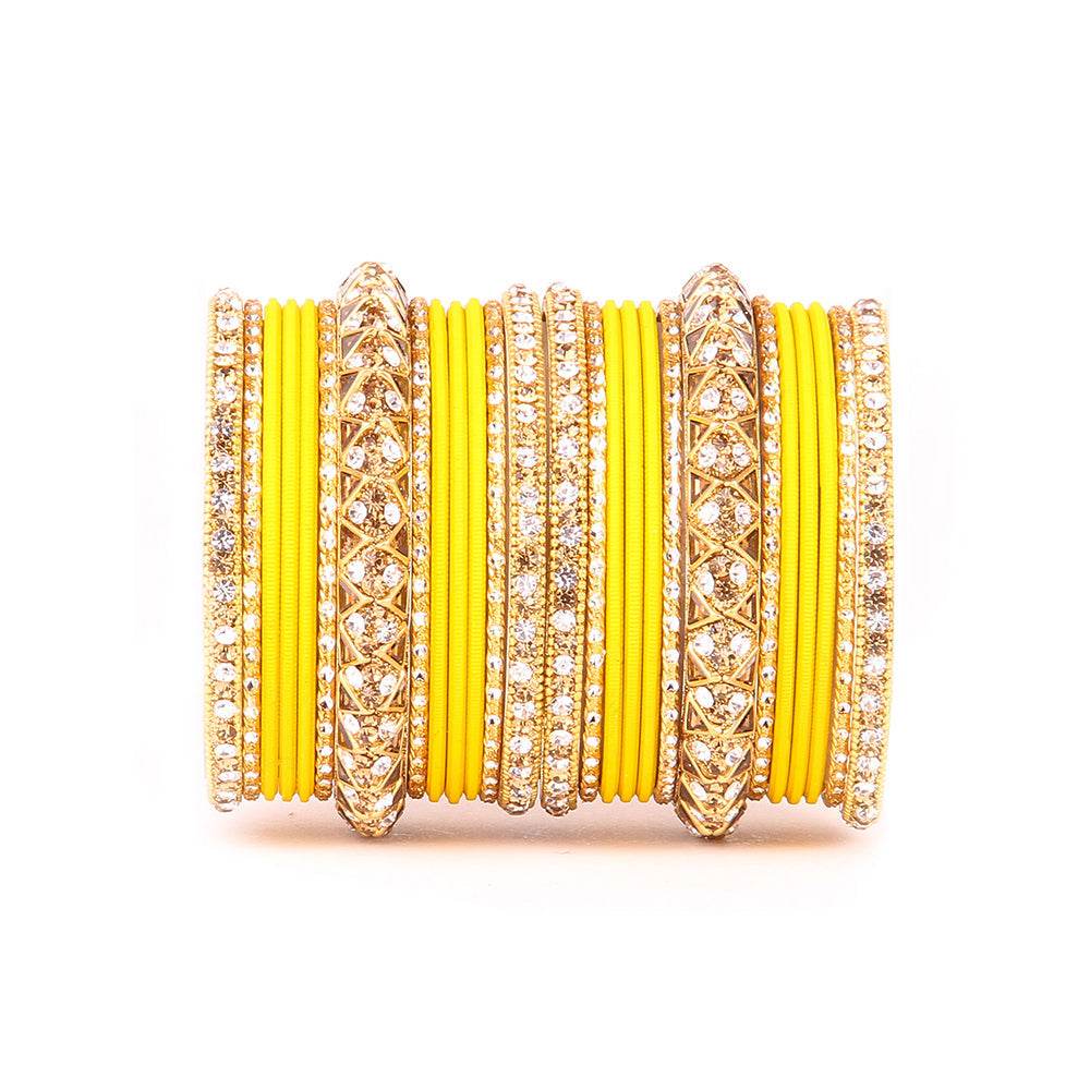 Antique Lac Bracelet With Matte Finish Bangle Set For Women Yellow All Bangle Sets T4 Jewels