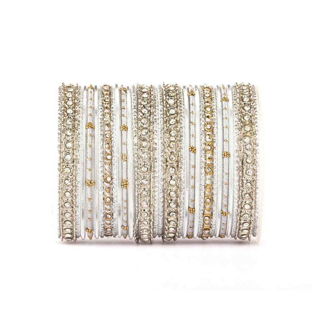 Elegant Colored Thread Bangle Set All Silver All Bangle Sets T4 Jewels
