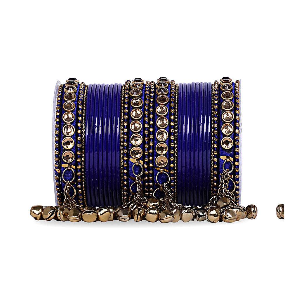 Traditional Ghungroo Bells Bangle With Silk Thread And Stone Blue All Bangle Sets T4 Jewels