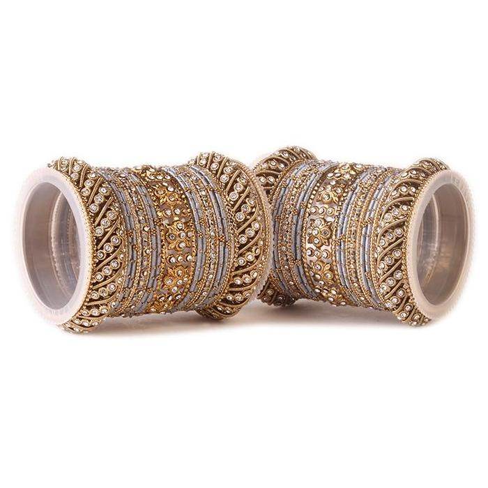 Set of 2 Traditional Colored Silk Thread Bangle Set Grey All Bangle Sets T4 Jewels