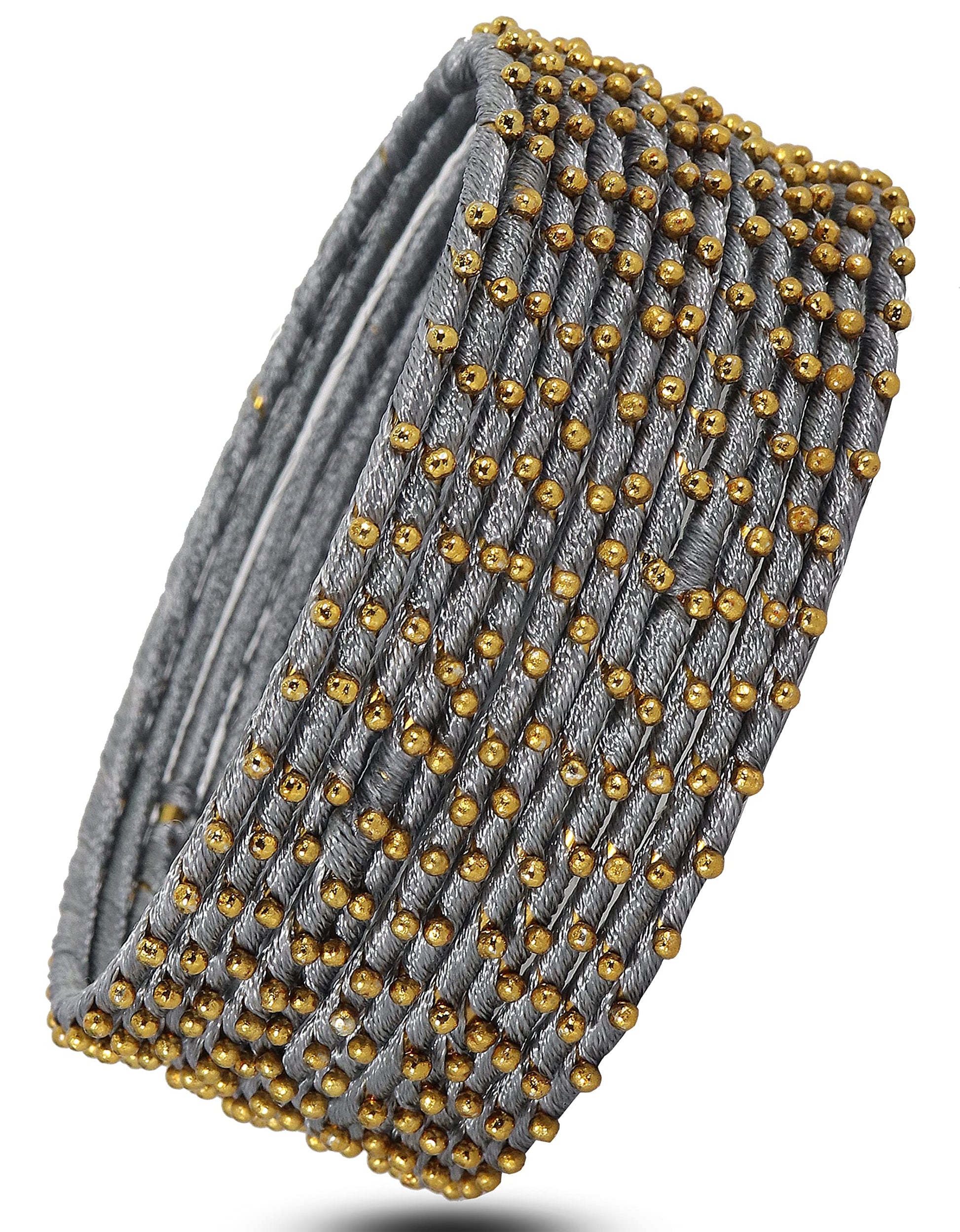 T4 Jewels Non-Precious Metal with Silk thread and Linked with Ball stone Glossy Finished Bangle Set For Women and Girls T4 Jewels