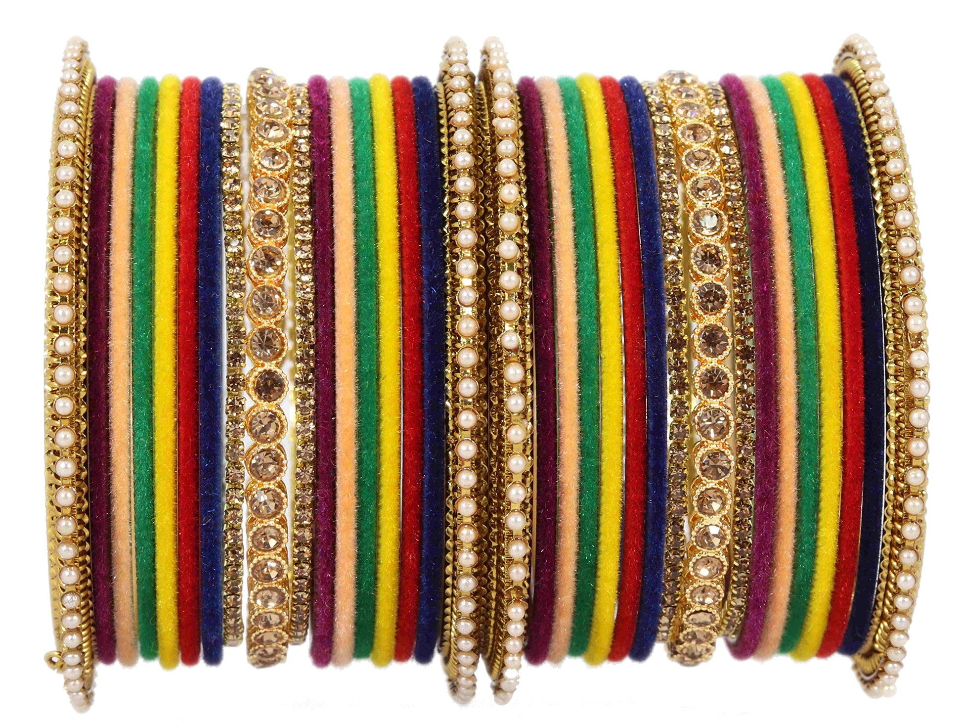 T4 Jewels Metal Velvet Bangles Studded Zircon Diamond Stone & Pearls | Stylish Women's Bangles | Metal bangles | Gold Plated Bangles T4 Jewels