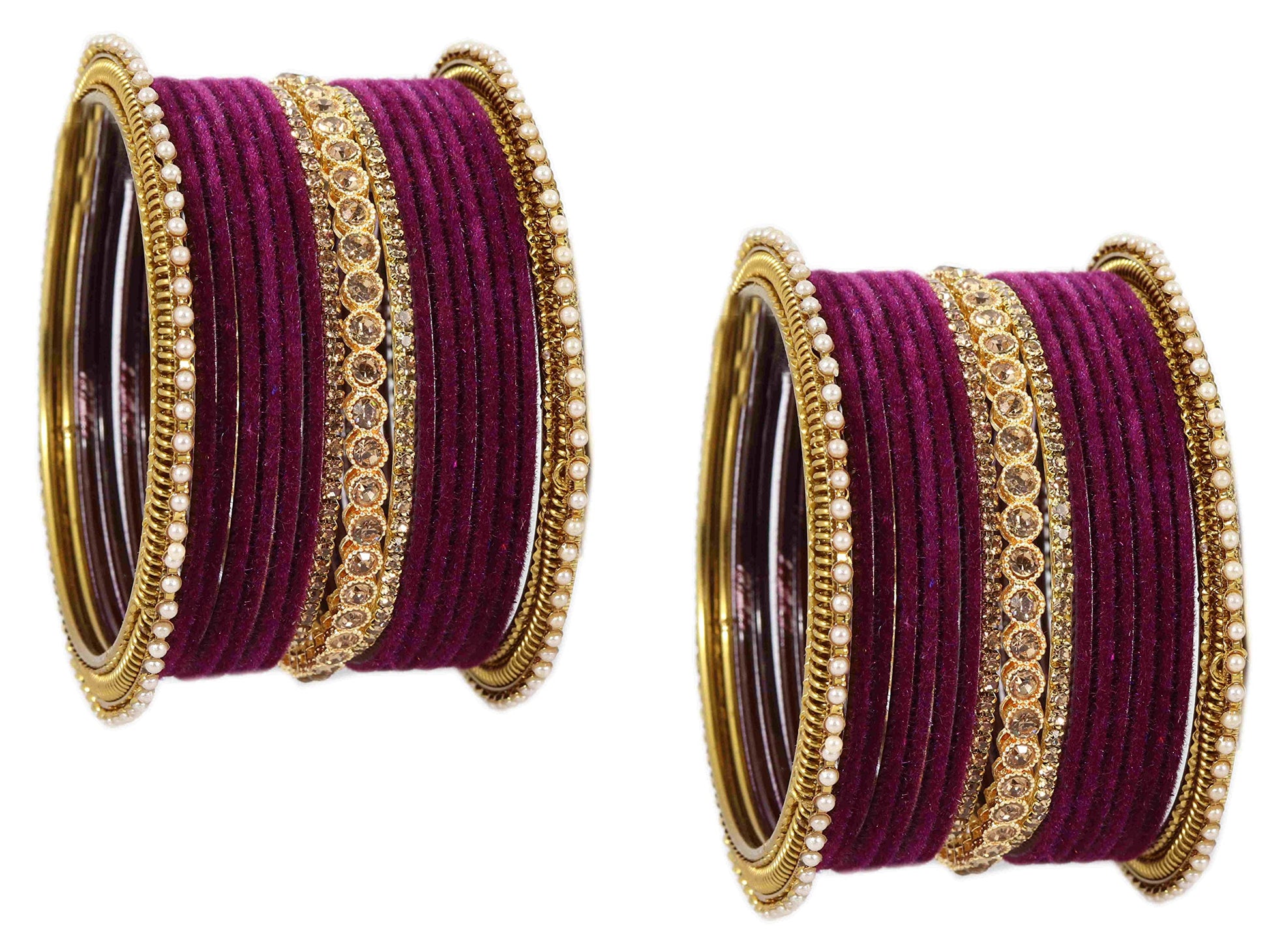 T4 Jewels Metal Velvet Bangles Studded Zircon Diamond Stone & Pearls | Stylish Women's Bangles | Metal bangles | Gold Plated Bangles T4 Jewels