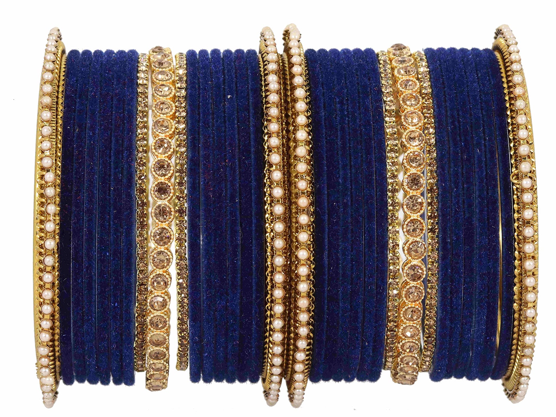 T4 Jewels Metal Velvet Bangles Studded Zircon Diamond Stone & Pearls | Stylish Women's Bangles | Metal bangles | Gold Plated Bangles T4 Jewels