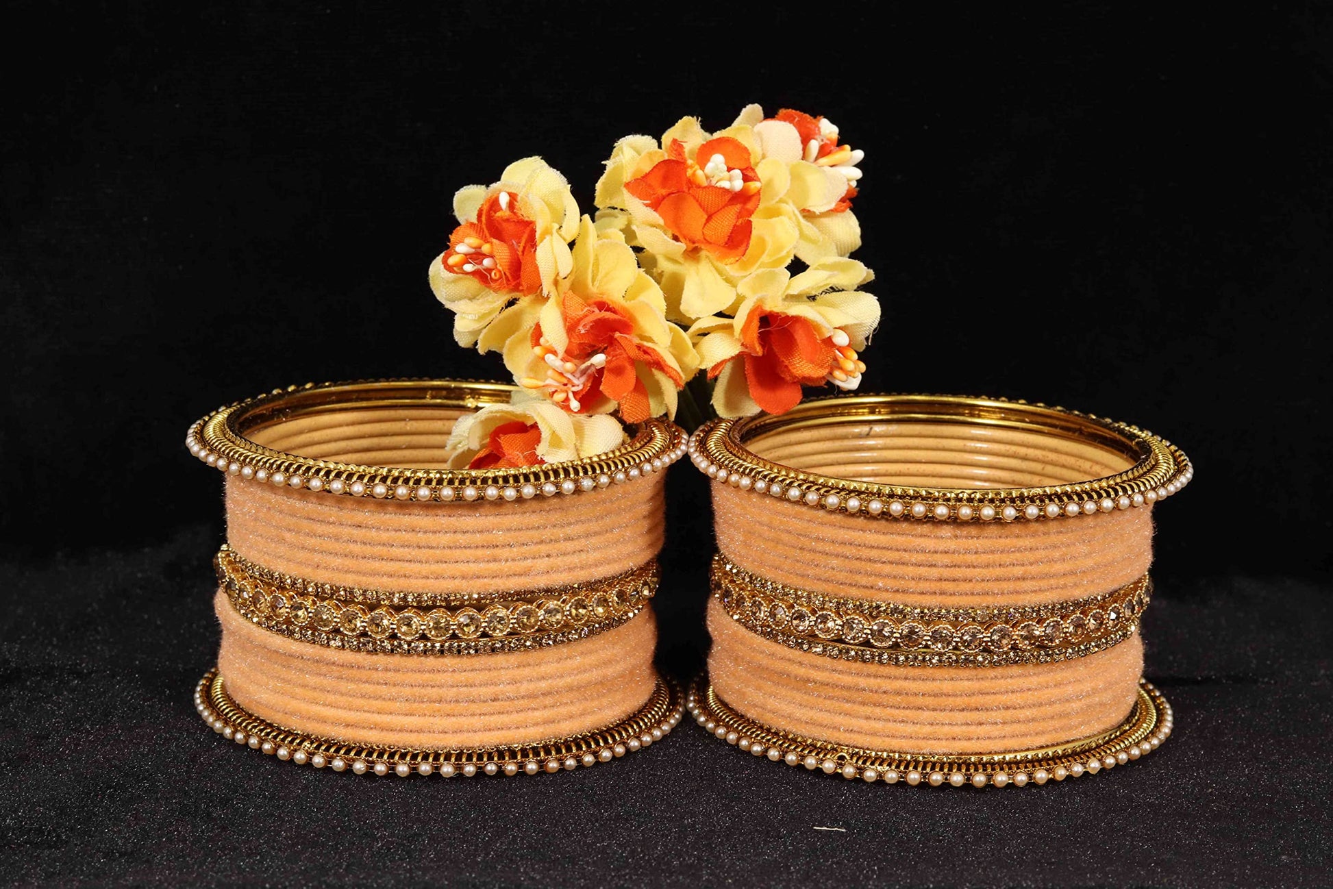 T4 Jewels Metal Velvet Bangles Studded Zircon Diamond Stone & Pearls | Stylish Women's Bangles | Metal bangles | Gold Plated Bangles T4 Jewels