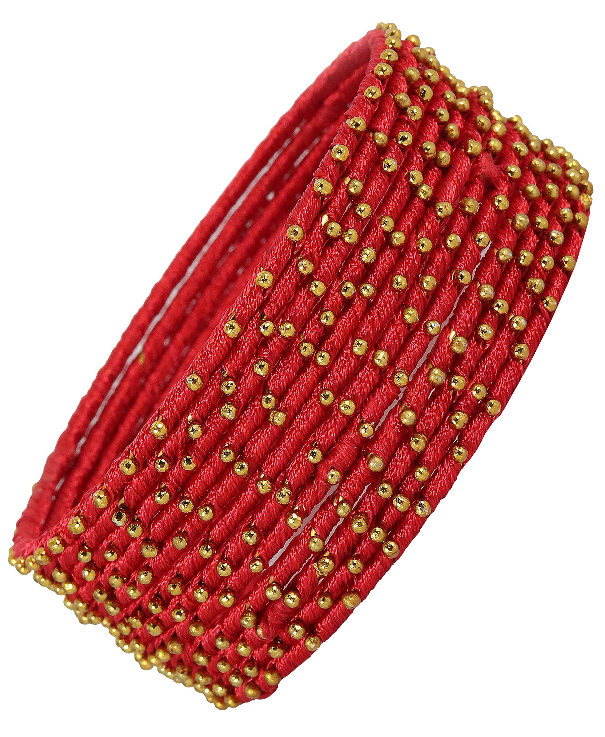 T4 Jewels Non-Precious Metal with Silk thread and Linked with Ball stone Glossy Finished Bangle Set For Women and Girls Red T4 Jewels