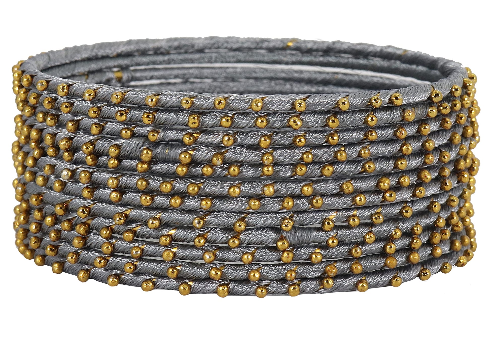 T4 Jewels Non-Precious Metal with Silk thread and Linked with Ball stone Glossy Finished Bangle Set For Women and Girls Grey T4 Jewels