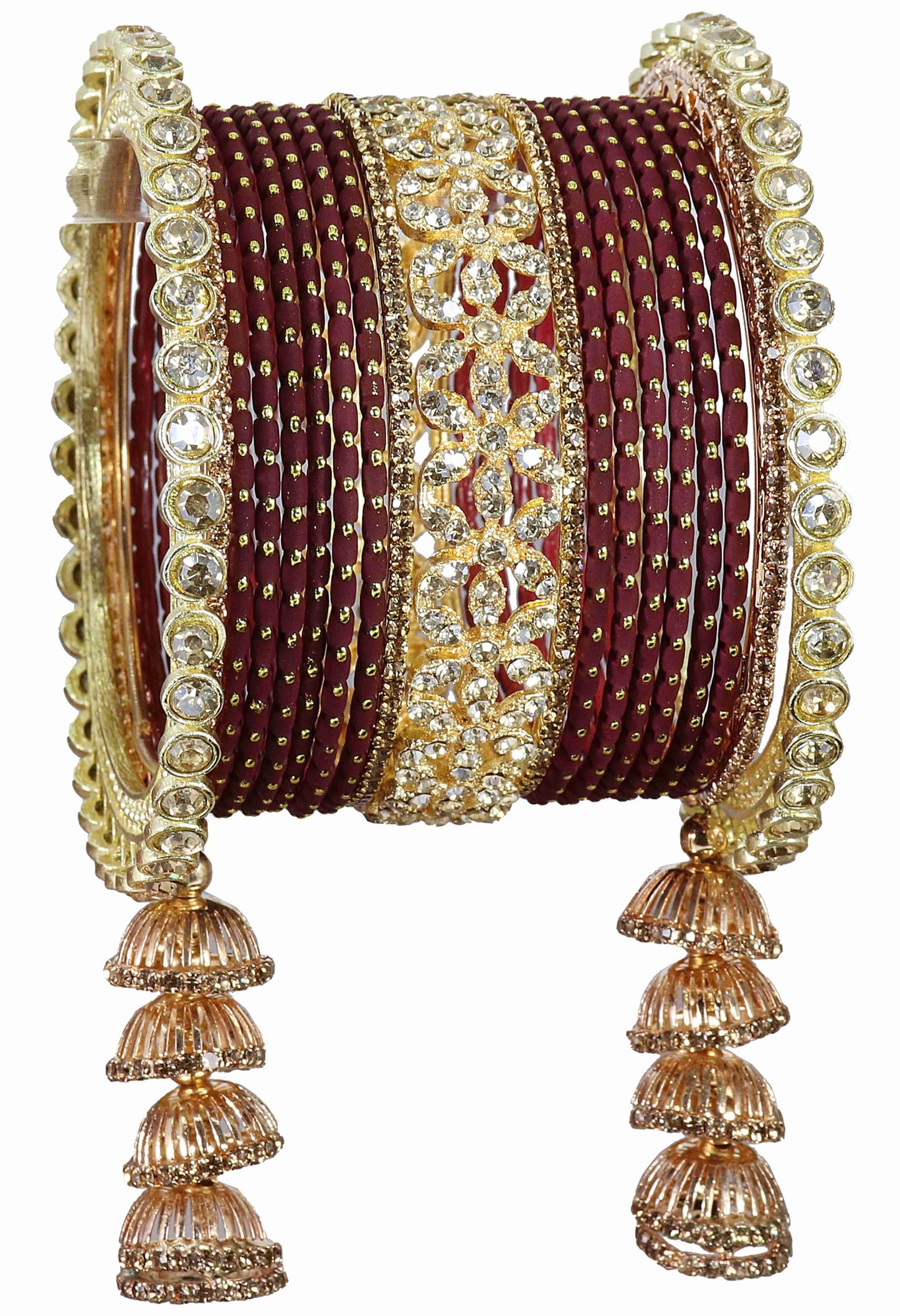T4 Jewels Metal Bangles Latkan Chuda Set with American Diamond, Zircon Stone & Polka Dots | Dulhan Chuda Set Wedding | Punjabi Chuda | Chooda Bangles- Set of 38 T4 Jewels