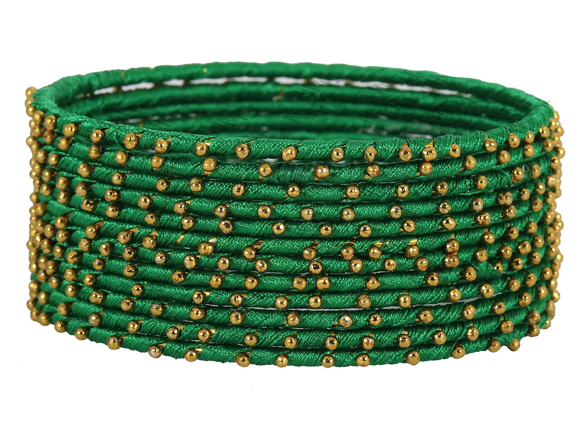 T4 Jewels Non-Precious Metal with Silk thread and Linked with Ball stone Glossy Finished Bangle Set For Women and Girls Dark Green T4 Jewels