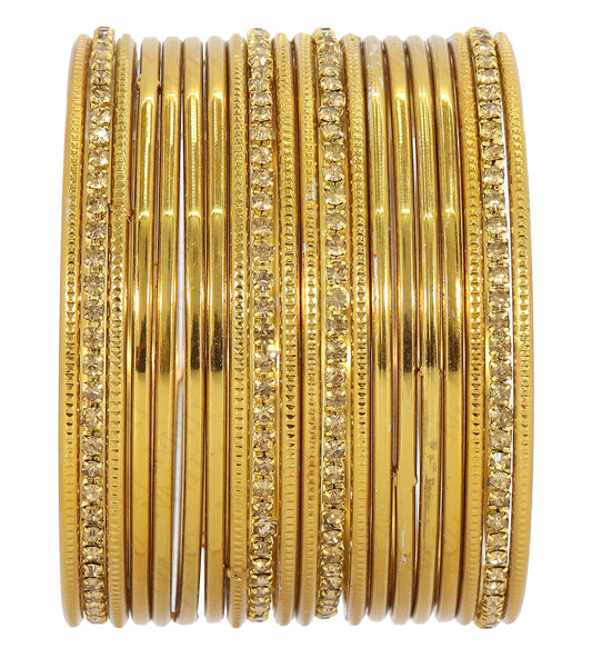 T4 Jewels Non-Precious Metal Base Metal with Zircon Gemstone Studded worked Plain and Cutting Pattern Glossy Finished Bangle Set Golden T4 Jewels