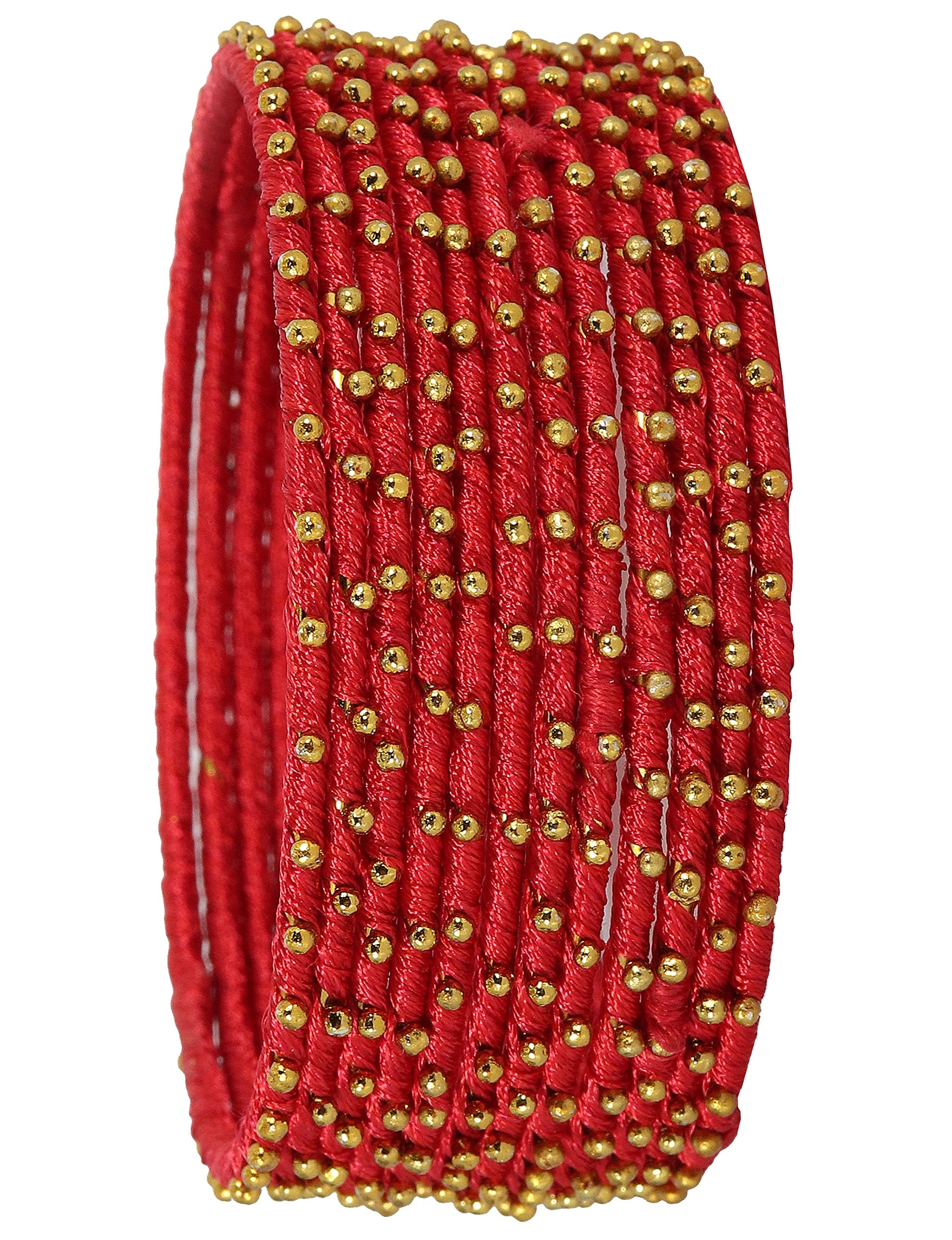 T4 Jewels Non-Precious Metal with Silk thread and Linked with Ball stone Glossy Finished Bangle Set For Women and Girls T4 Jewels